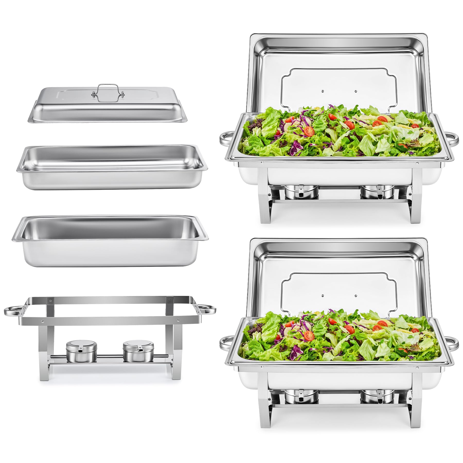 Wilprep Chafing Dish Speisewärmer 9L 2pcs Edelstahl Warmhaltebehälter Wärmebehälter Edelstahl Buffet-Set für Catering Buffet und Party