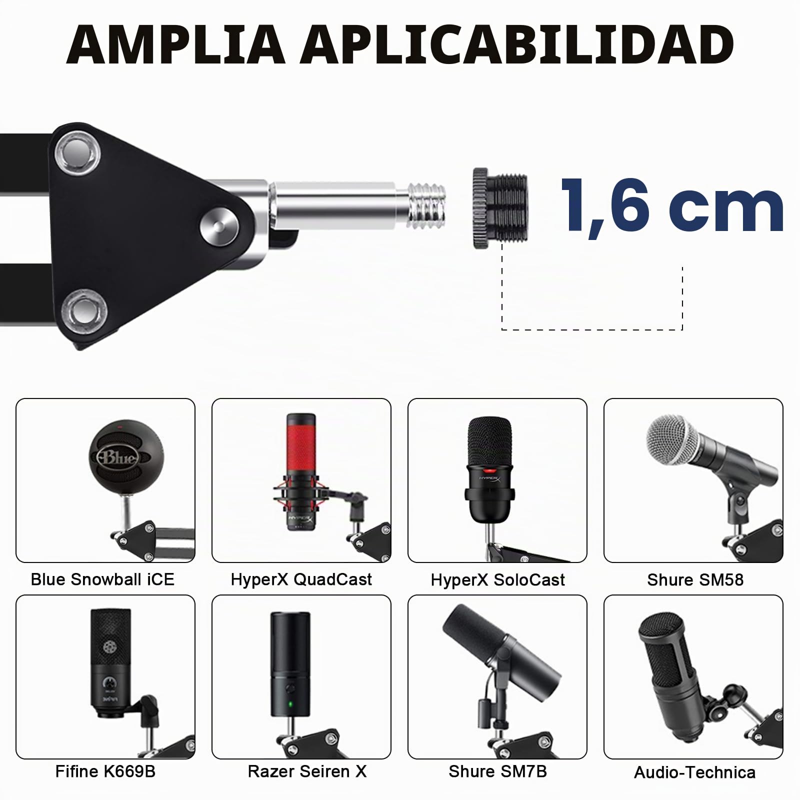 Soporte de Micrófono,Aokeo AK-35 Brazo de Micrófono ajustable negro Profesional para Micrófono de HyperX QuadCast,Blue Yeti,Blue Snowball,Etc