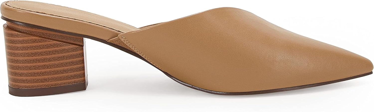 Coutgo Womens Pointed Toe V Cut Mules Chunky Block Heels Slip On Clogs Fashion Office Slides Shoes - Image 4