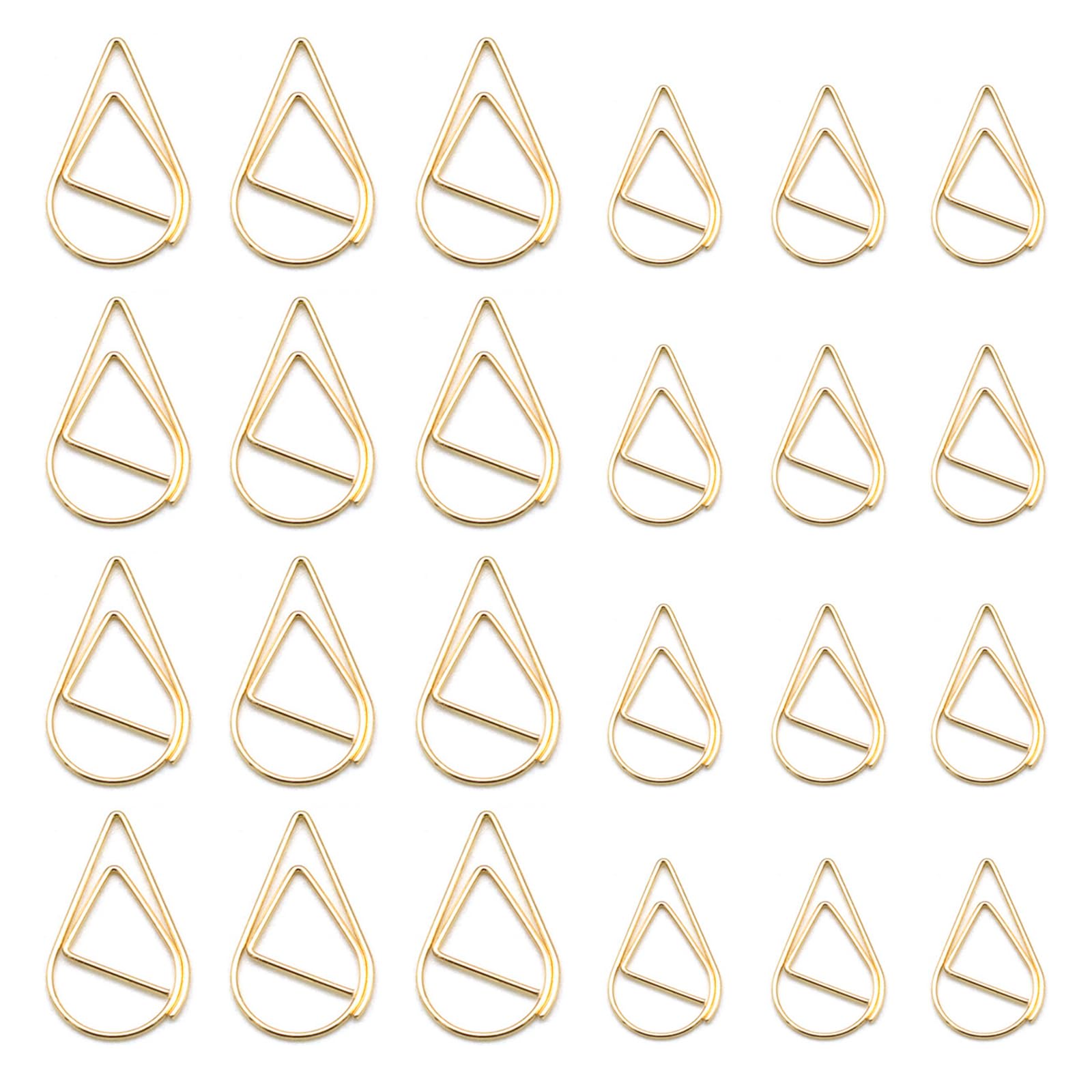 Luggspa 300 Pcs Gold Drops Shaped Paper Clips Set, 150 Pcs Medium Shape and 150 Pcs Mini Paper Clips in(Gold Water Drops)