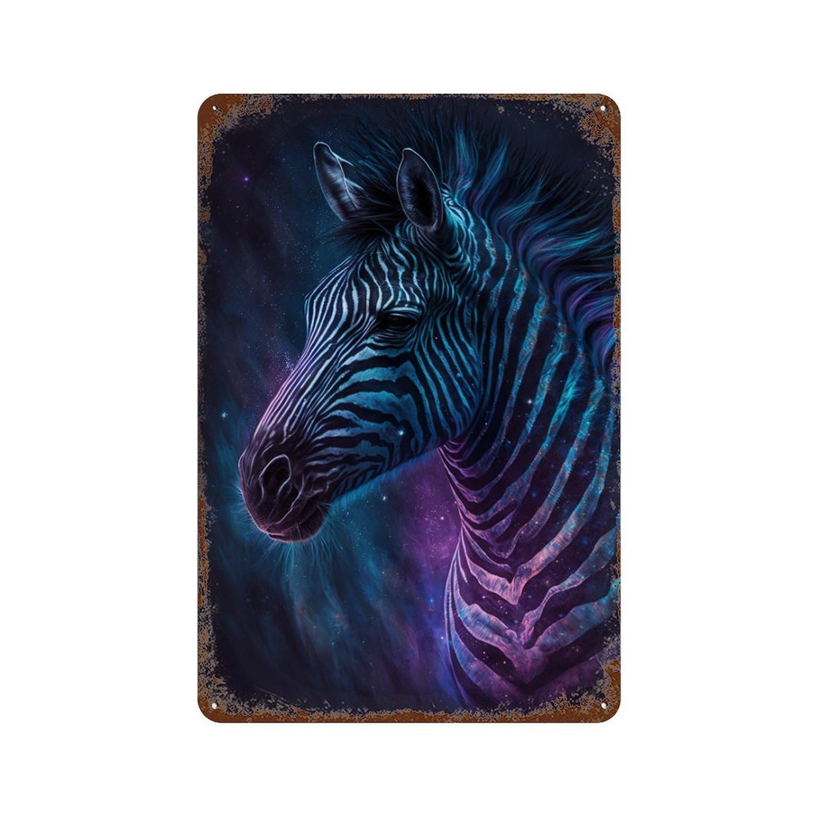 Cosmic Zebra Art Print-11 11.8"x7.9" Vintage Rust Metal Sign, Novelty Wall Decor for Living Room, Hallway And Home Decor