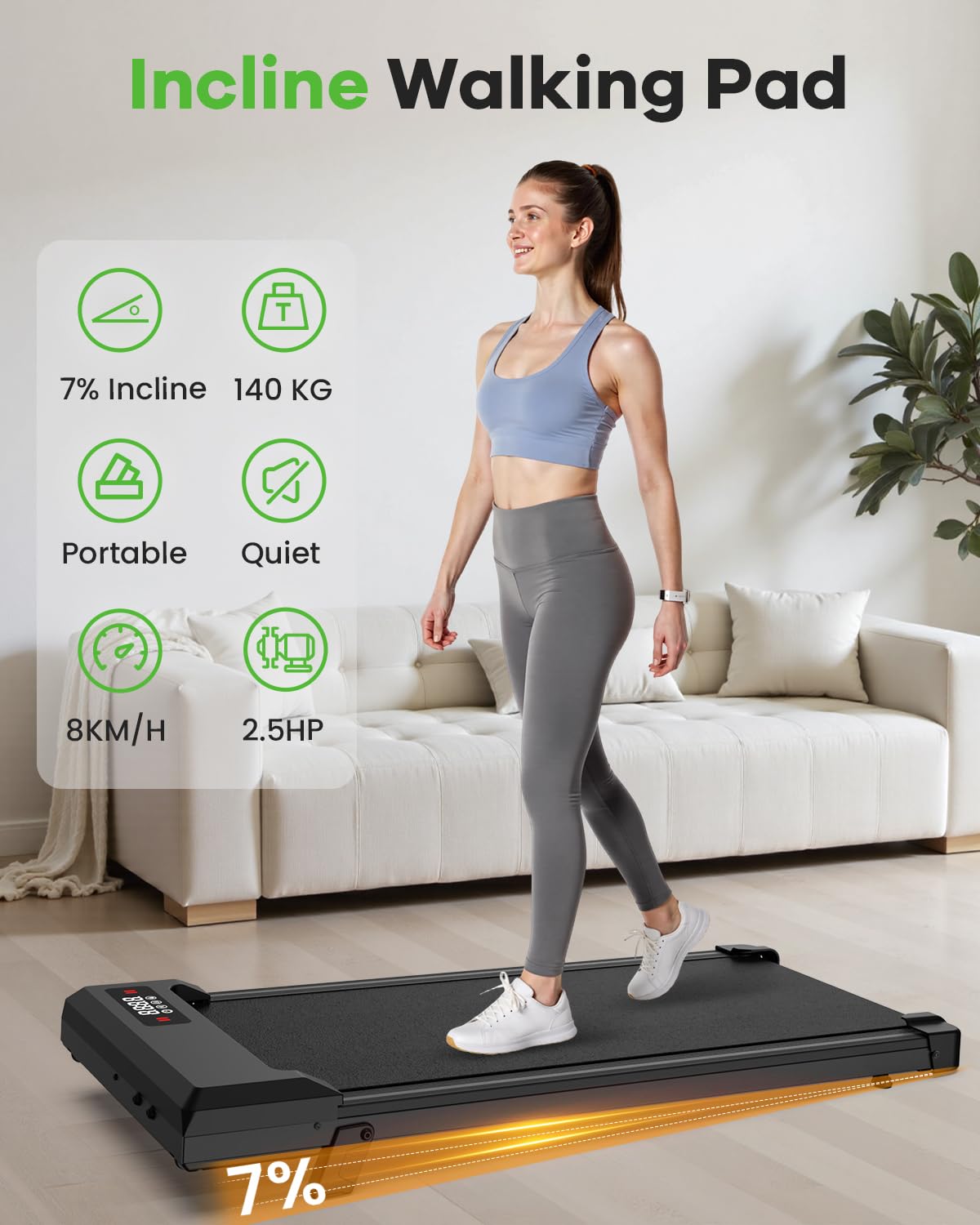 Homefitnesscode Bieżnia Chodząca Z Możliwością Nachylenia, 3 w 1Kompaktowa Bieżnia Do Domu, 8km/h Maszyna Do Biegania Pod Biurkiem, Przenośna Dla Domowego Biura, Z Pilotem (Czarny-100cm)