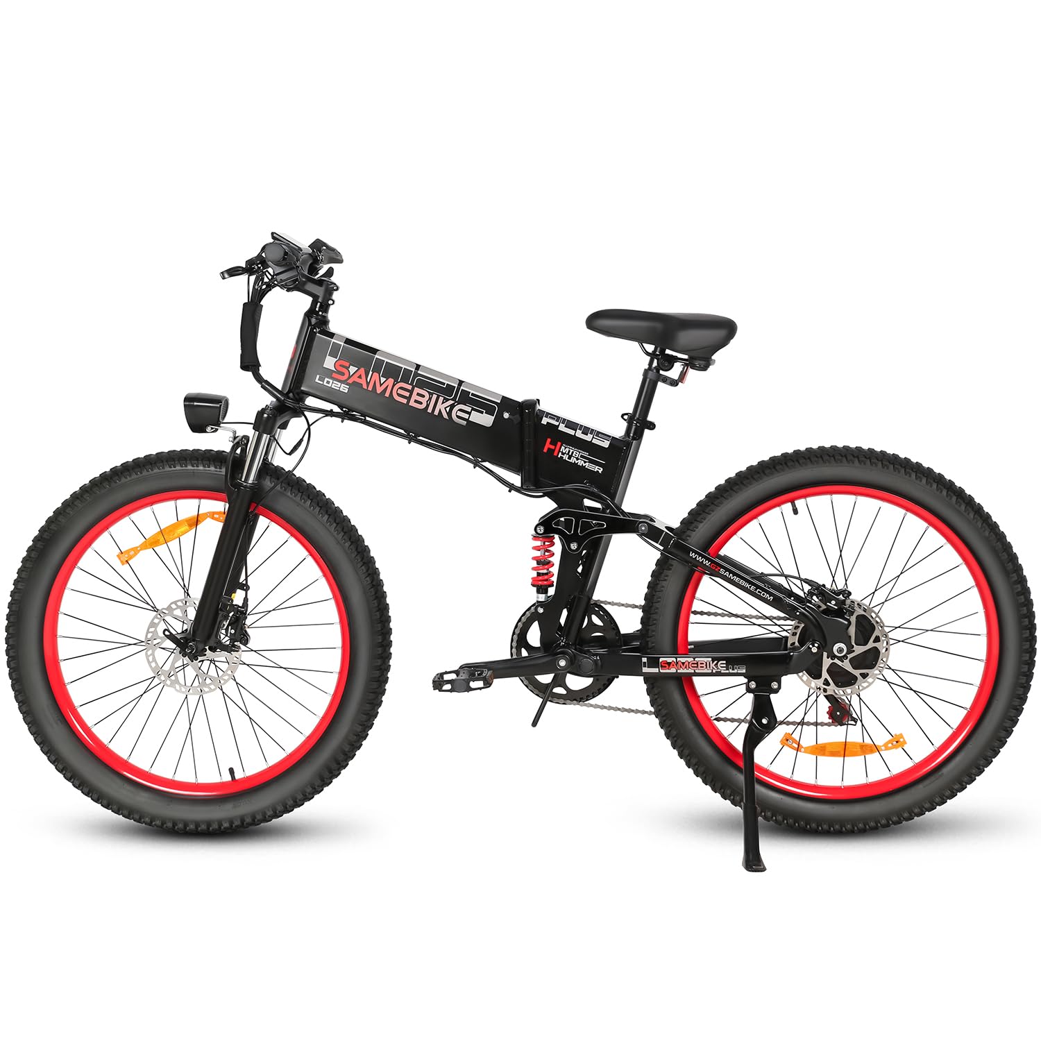 SAMEBIKE 20 * 3.0 Fat Tire Bicicleta Eléctrica de Montaña Adulto Batería Extraíble 48V14AH Bicicletas Eléctricas Plegables de 26 Pulgadas con Pantalla LCD de Velocidad Ebikes (LO26-II, Negro)