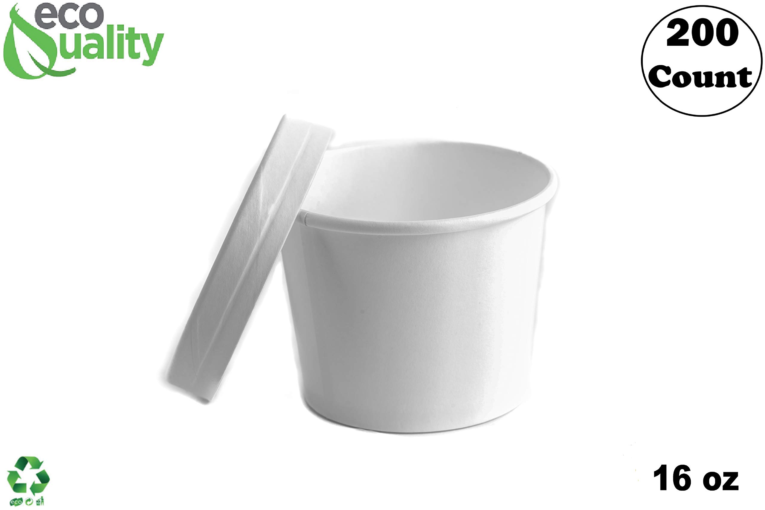 Buy [200 Count] 16 oz Disposable White Paper Soup Containers with Lids