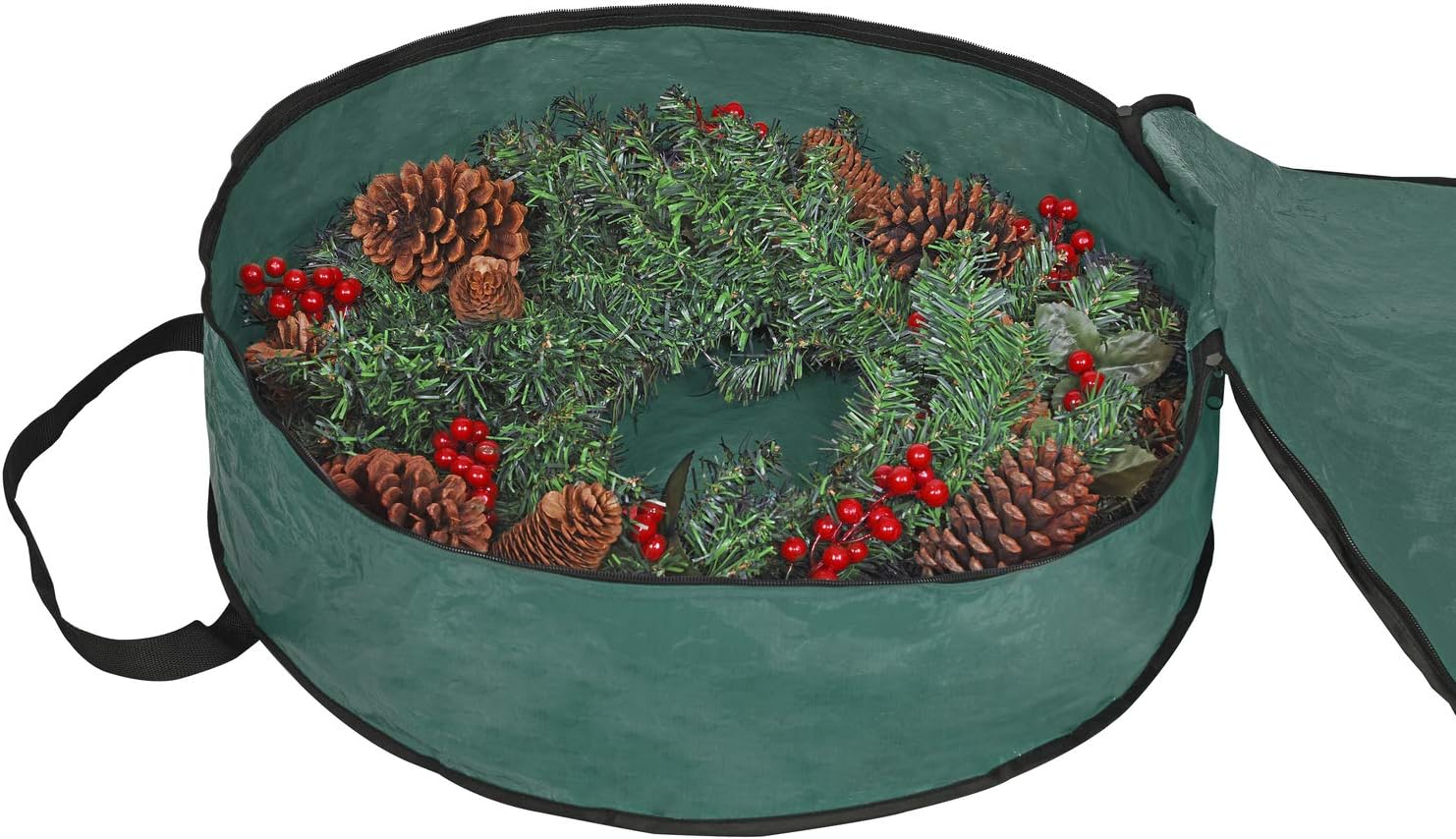 ProPik Christmas Wreath Storage Bag 24" - Garland Holiday Container with Tear Resistant Material - Featuring Heavy Duty Handles and Transparent Card Slot - (Green)