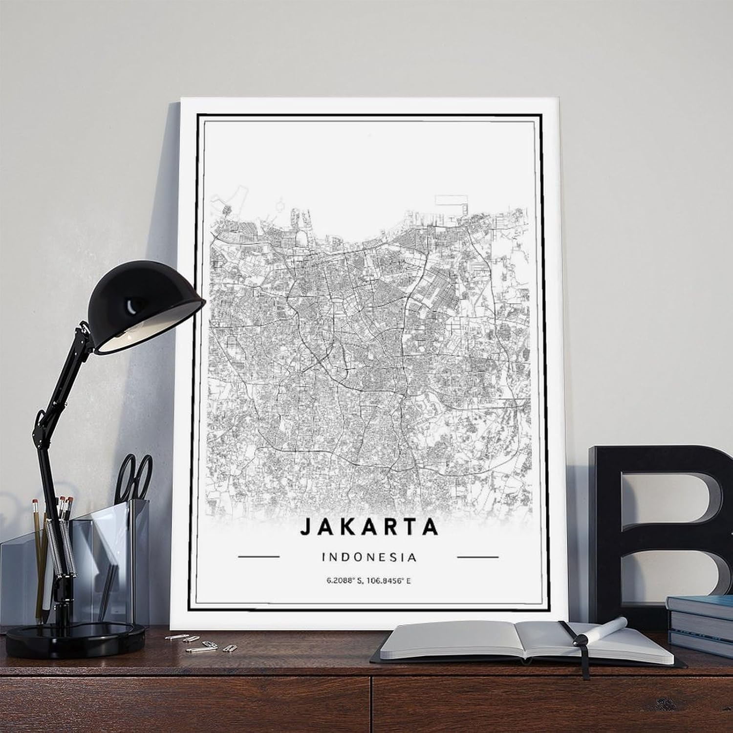 J akarta Indonesia Map Scenery Poster Wall Art Decor Print Picture Paintings for Living Room Bedroom DecorationUnframe 24x36inch
