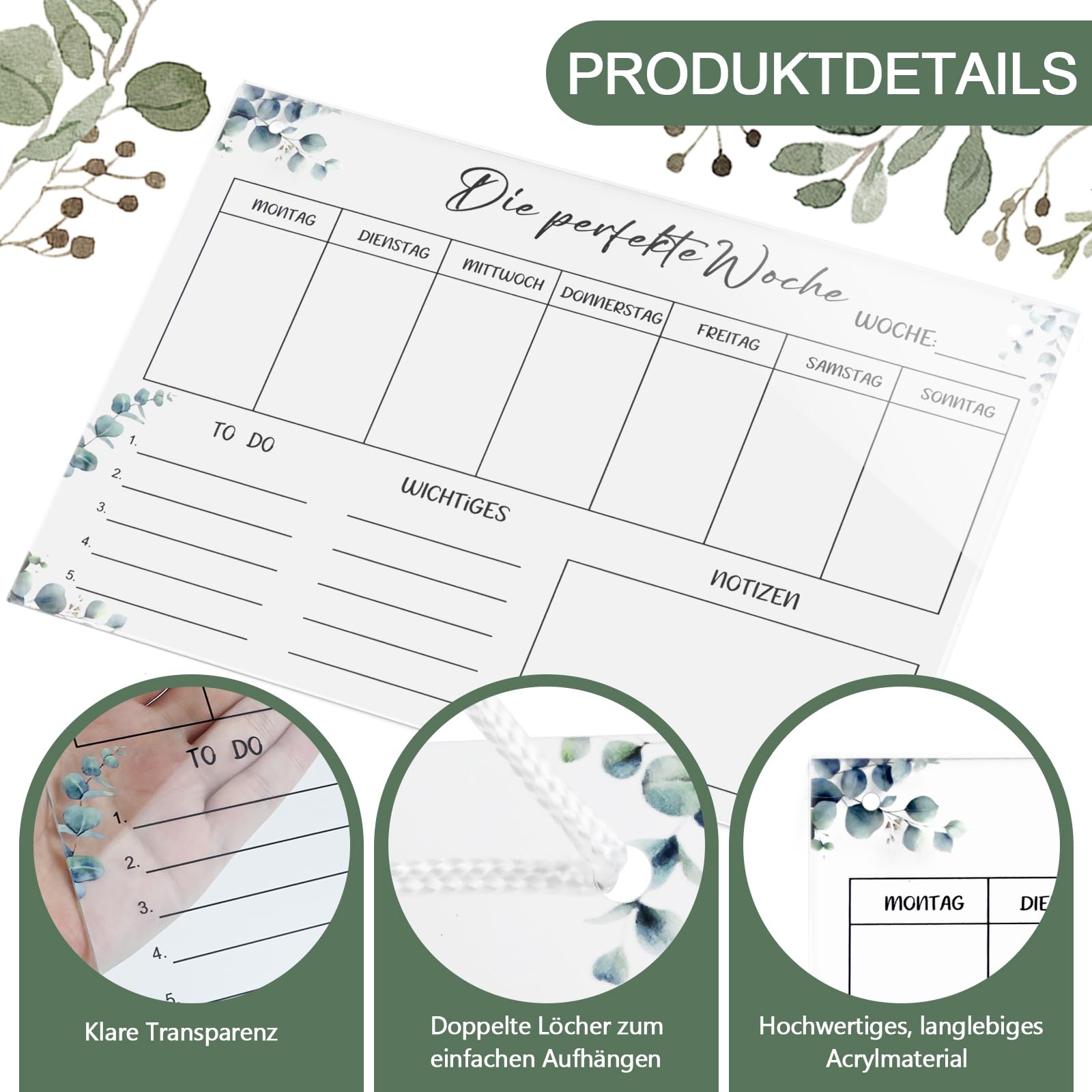Planer tygodniowy zmywalny – 30 x 20 cm, planer posiłków, z akrylu, do planu domowego, planera rodzinnego, z 6 pisakami do zawieszenia, lista rzeczy do zrobienia w gospodarstwie domowym, w języku