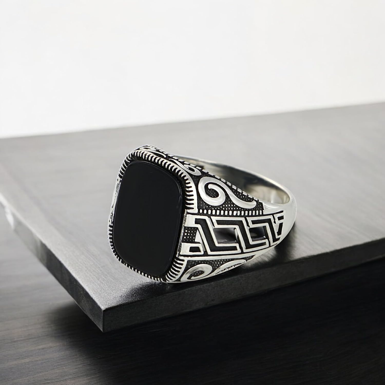 Linked Chain Design Onyx Stone Silver Ring, 925 Sterling Silver Mens Ring for Men, Handmade Silver Ring with Black Onyx Stone, Black Stone Ring, Gift for Men - Image 5