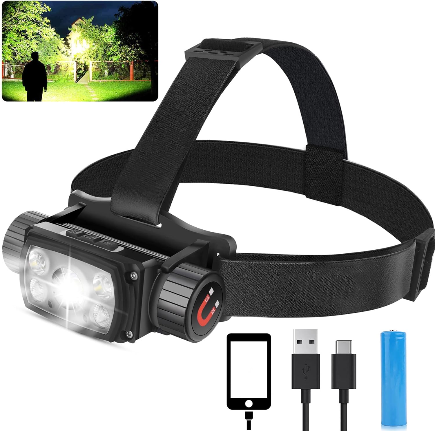Haoyehome Led Head Torch Rechargeable, Head Torches Led Super Bright 90000 Lumens Zoomable, Waterproof, 90° Adjustable Headlamp For Adult, For Outdoor Camping, Running, Cycling, Climbing - View #6