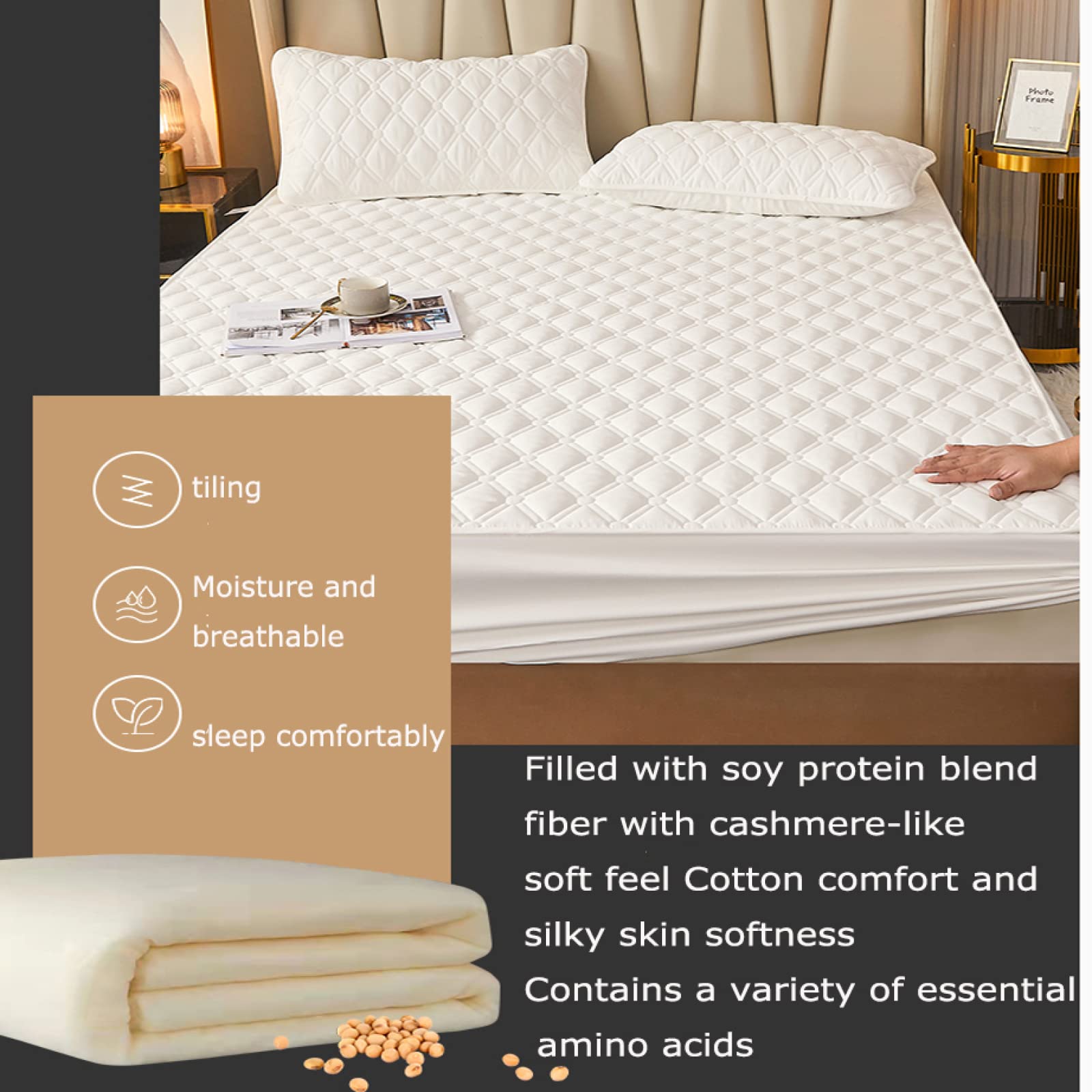ONURTH Spannbettlaken Elastisch Weich Und Bequem 180 * 220 cm, Dickes, gestepptes Spannbettlaken aus Baumwolle, Rutschfester Matratzenschoner, Bettlaken für Gastfamilien und Hotels, dunkelgrau
