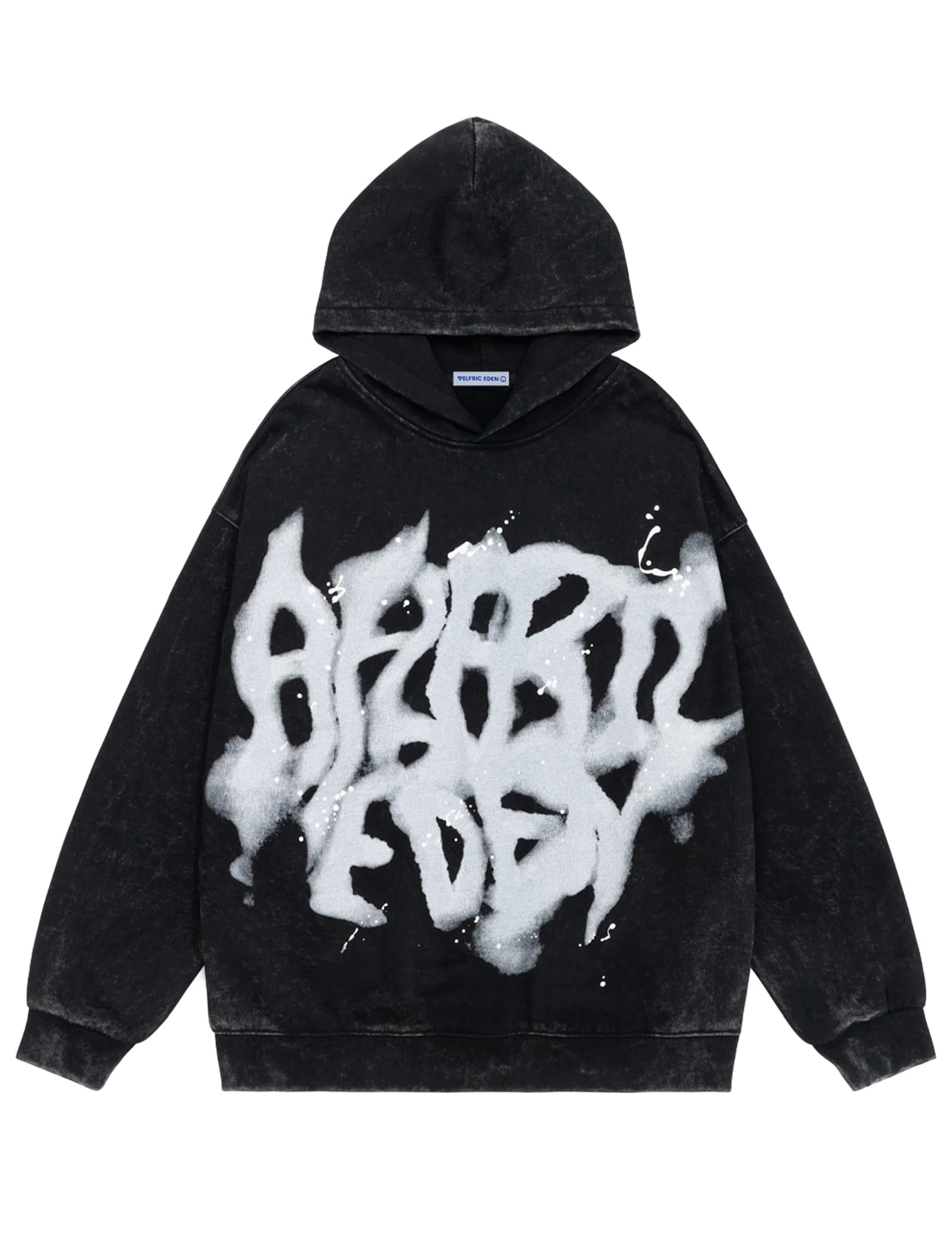 Graphic Hoodies Abstract Print Washed Hoodie Long Sleeve Acid Washed Hooded Sweatshirts Trendy Y2k Tops