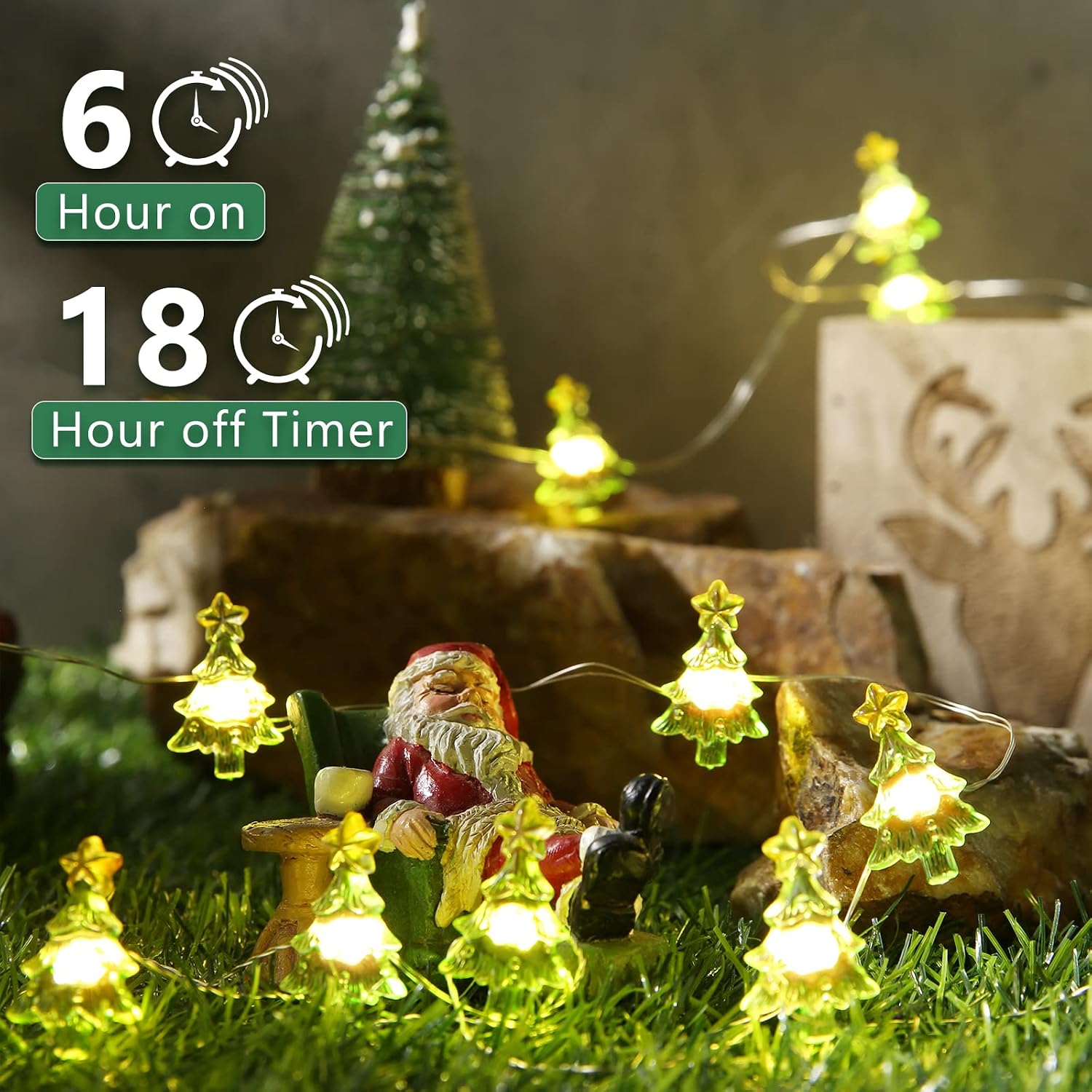 Brizled Christmas Tree Shaped String Lights, 6.56ft 20 LED Christmas Fairy Lights with Timer, Battery Powered Warm White Christmas Trees String Lights Silver Wire for Christmas Tree Window Home Decor