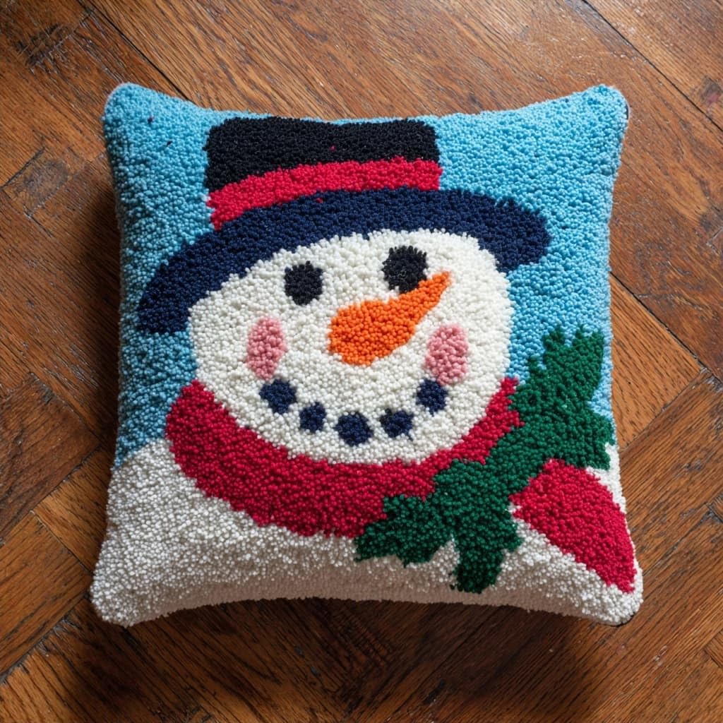 WallustrioaW Latch Hook Cushion Kits 43x43cm,Snowman Pattern