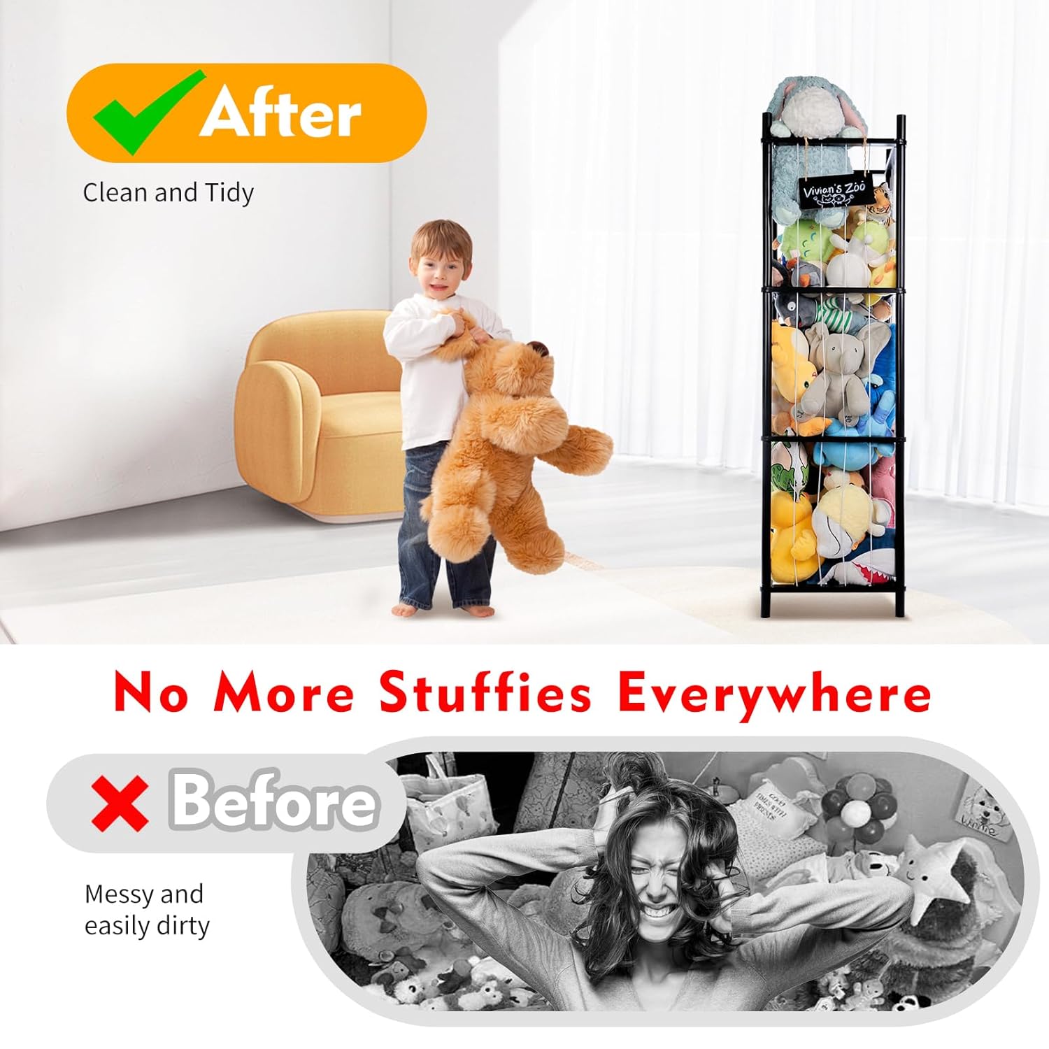 BEINGMATE Large Stuffed Animal Storage, Wooden Stuffed Animal Storage Zoo, Toy Holder, Space Saving Toy Zoo for Kidroom, Playroom, Kid’s Gift, Black