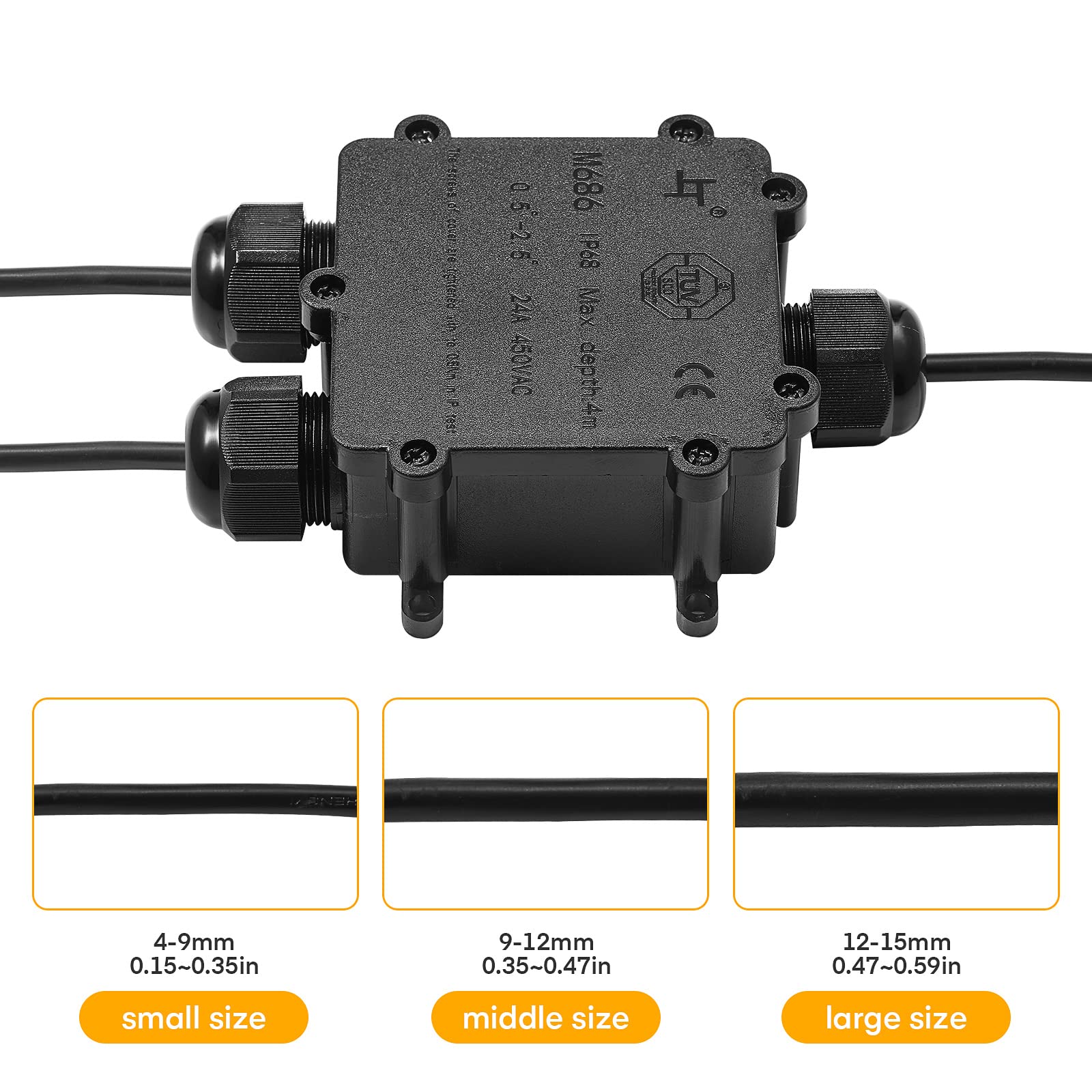 Boîte de Jonction, 5Pcs Boîtier de Raccordement, IP68 Connecteur Étanche 3 Voies, Extérieur Étanche, pour Câble de Diamètre 4-14 mm