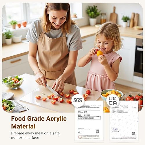 Miniatura 5 de Tabla de cortar de acrílico con borde de encimera, tablas de cortar transparentes para encimera de cocina antideslizante, tabla de cortar grande de