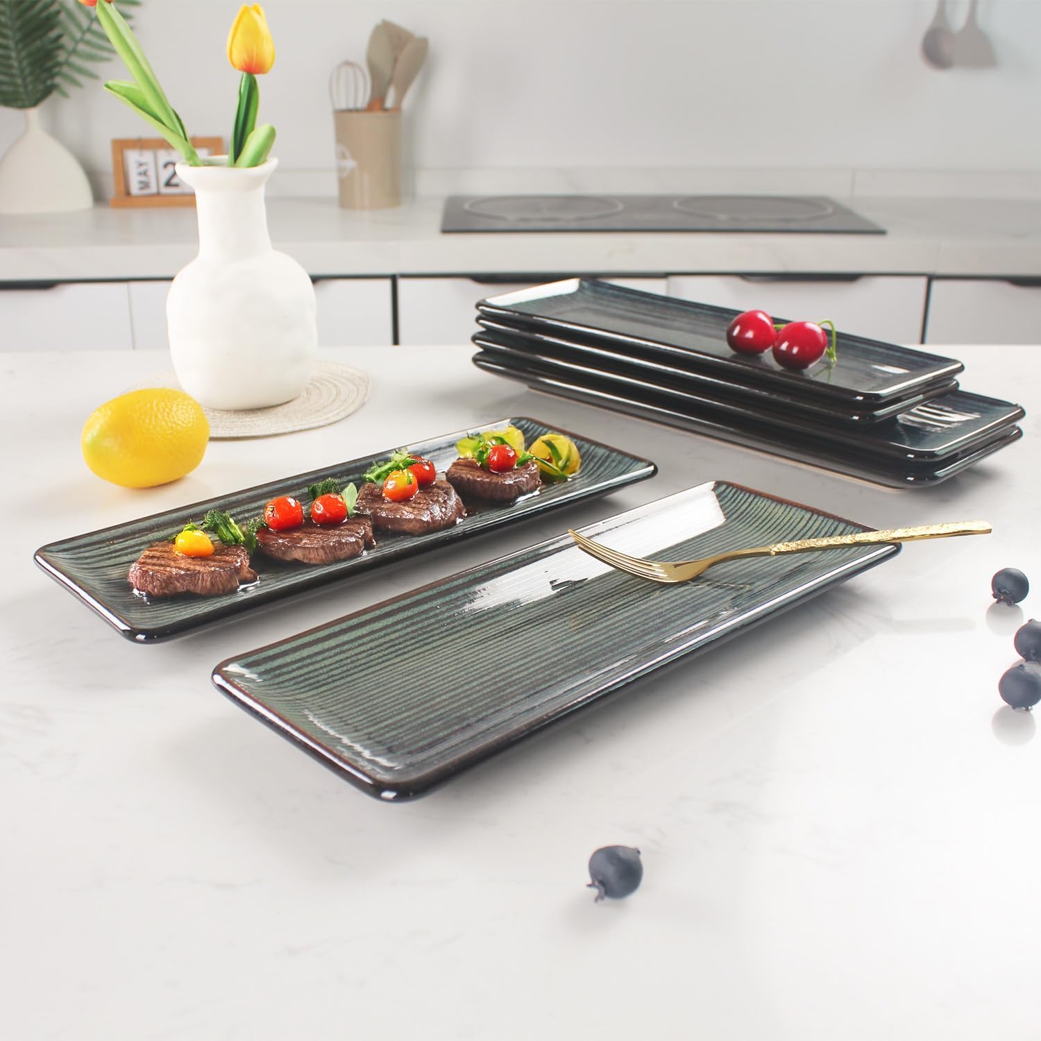 Porcelain Rectangular Plates, Large Cookie Trays, Set of 4, Shatterproof, Dishwasher-Safe, Perfect for Sushi, Baguettes, Snacks, Appetizers, Rolls, or Table Centerpieces. - Image 6