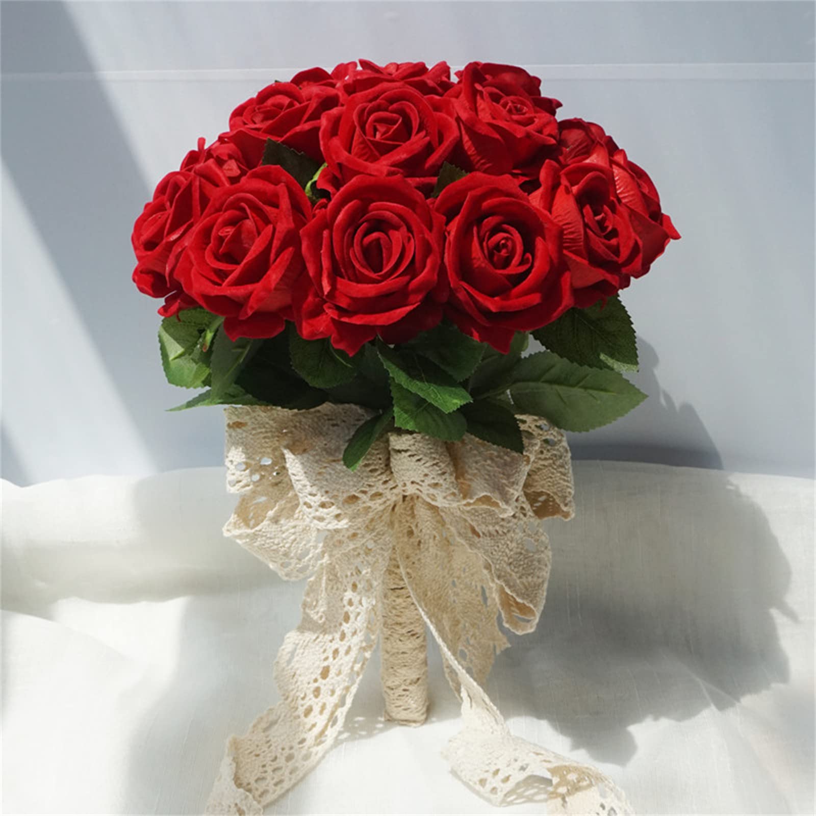 HJRegaFimu Artificial Flower Bouquet Bride Holding Flowers 11.81" Romantic Rose Bridal Bouquets Handmade Tossing For Church Wedding Red (color : Red) (red C)