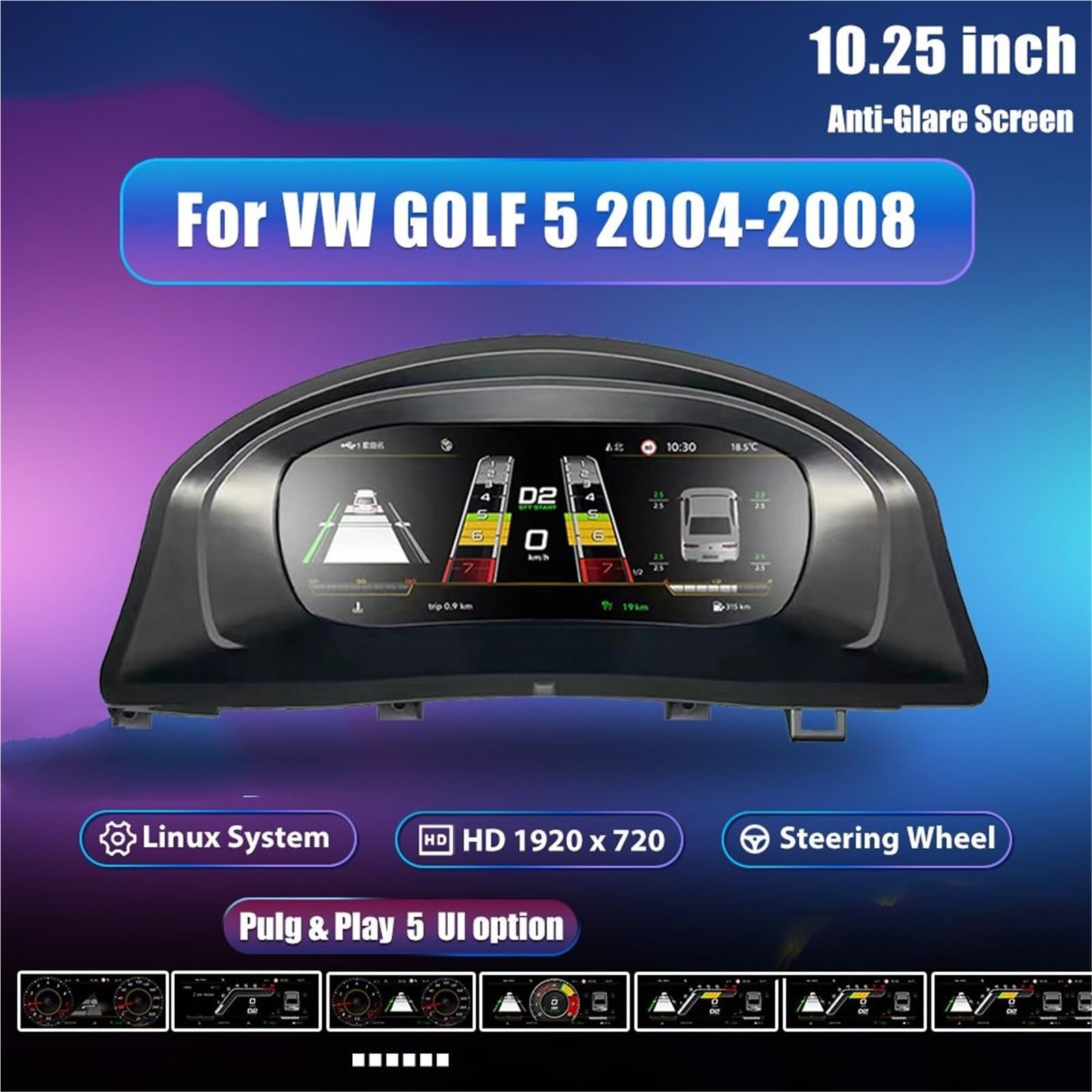 Cyfrowy miernik Pasuje do VW Golf 5 MK5 2004-2008 Tablica rozdzielcza samochodu LCD Cyfrowy panel wskaźników Wirtualny panel wskaźników Kokpit