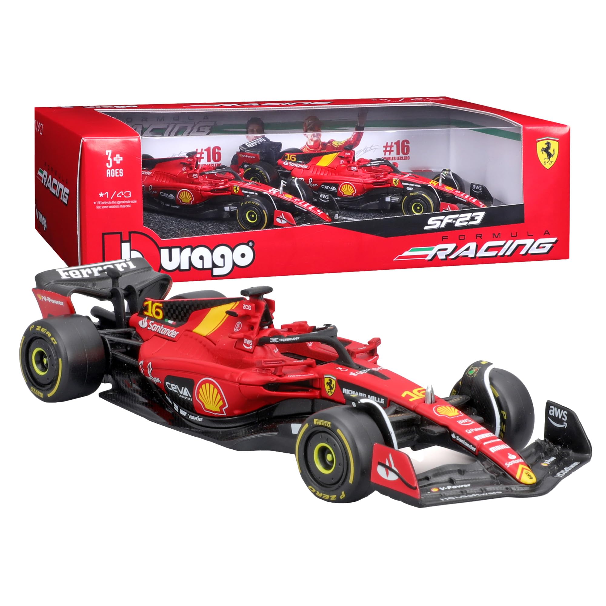 Bburago - Gift Pack Ferrari SF-23 - Confezione con 2 Modellini Auto in Scala 1:43, Replica Diecast con SF-23 Leclerc Standard e Livrea Monza, Licenza Ufficiale Ferrari, Età Consigliata 3+ Anni
