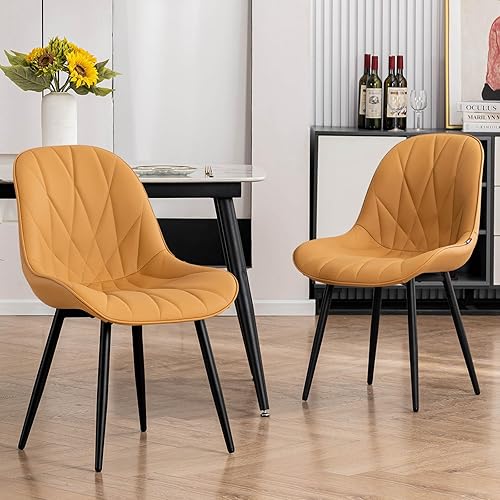 Rowill Juego de 2 sillas de comedor modernas, sillas de cocina tapizadas de piel sintética con respaldo acolchado suave, patas de metal resistentes