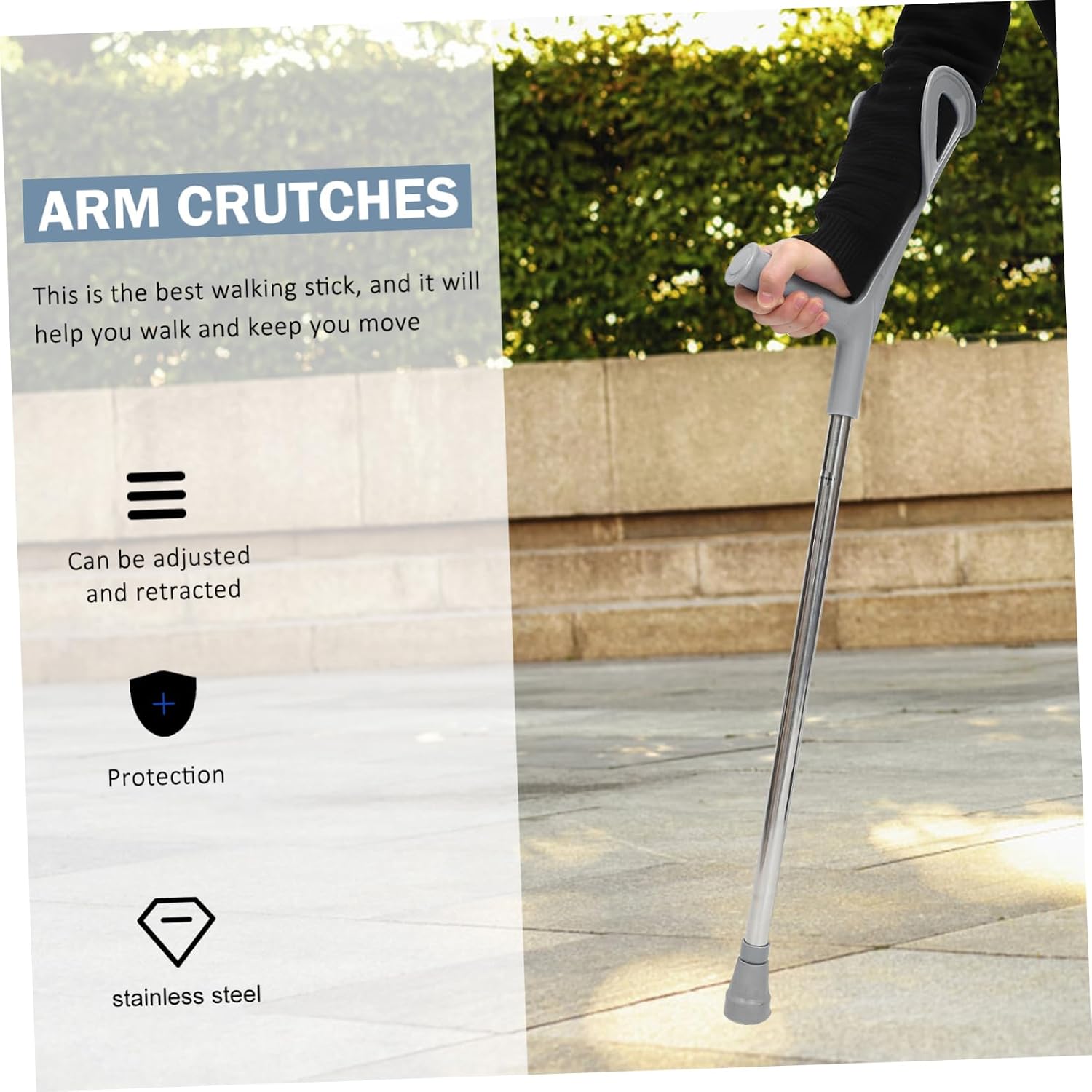 CALLARON Adjustable Forearm Crutch for Seniors Durable Walking Stick for Elderly and Disabled Random Color Comfortable Support for Daily Mobility