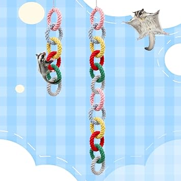 Sugar Glider Toys, Hanging Cotton Rope Ring Climbing Toy for Little Pet, Rat toys, Sugar Glider Cage Accessories, Exercise Toys for Sugar Glider, Rat, Squirrel, Bird, Other Little Climber (Short)