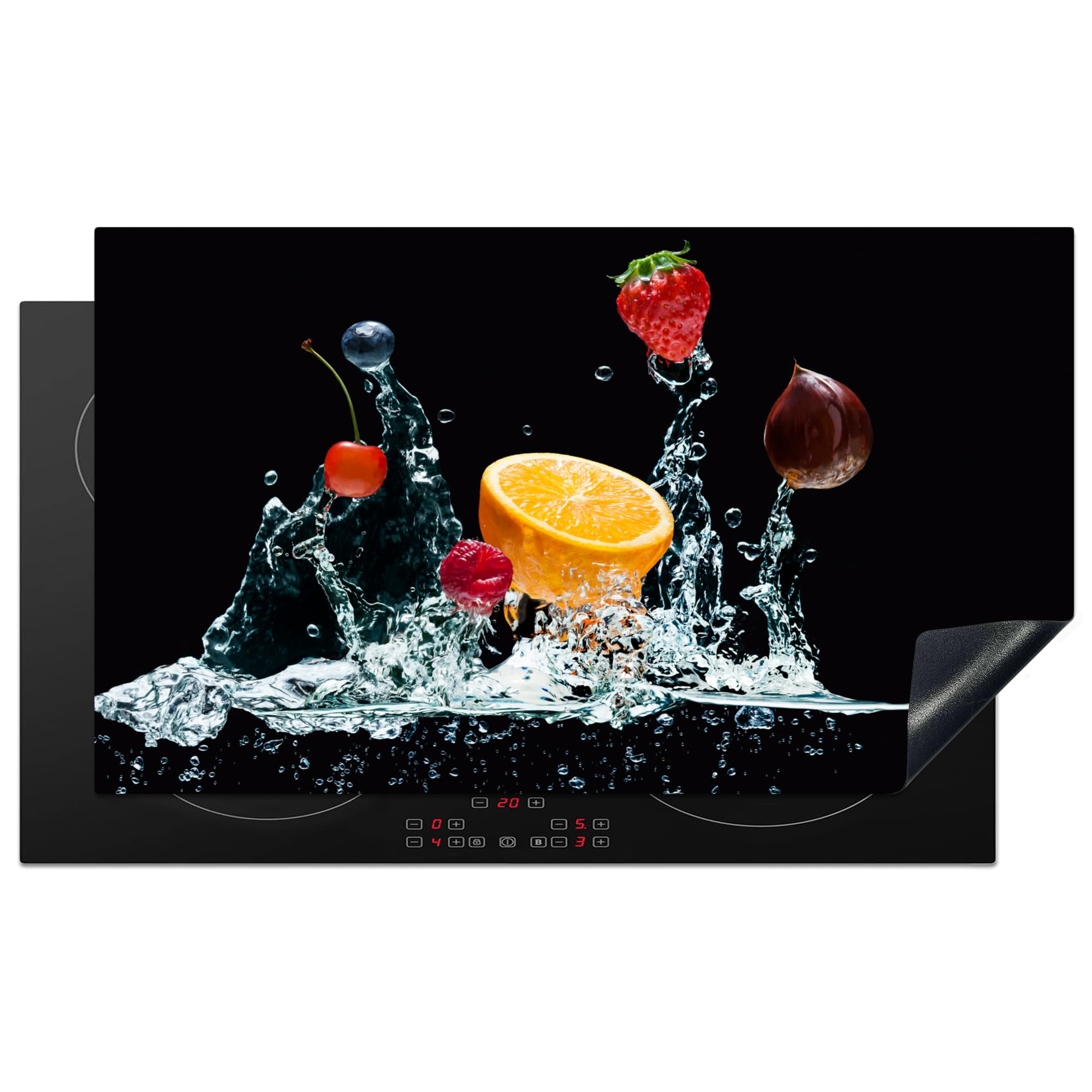 KitchenYeah© Induction Hob Cover Protector Mat 20.3"x35.3" / 89.6x51.6 cm Kitchen Universal Ceramic Covers for Electric Cookers Vinyl Water - Fruit - Orange - Strawberry - Cherry - Black