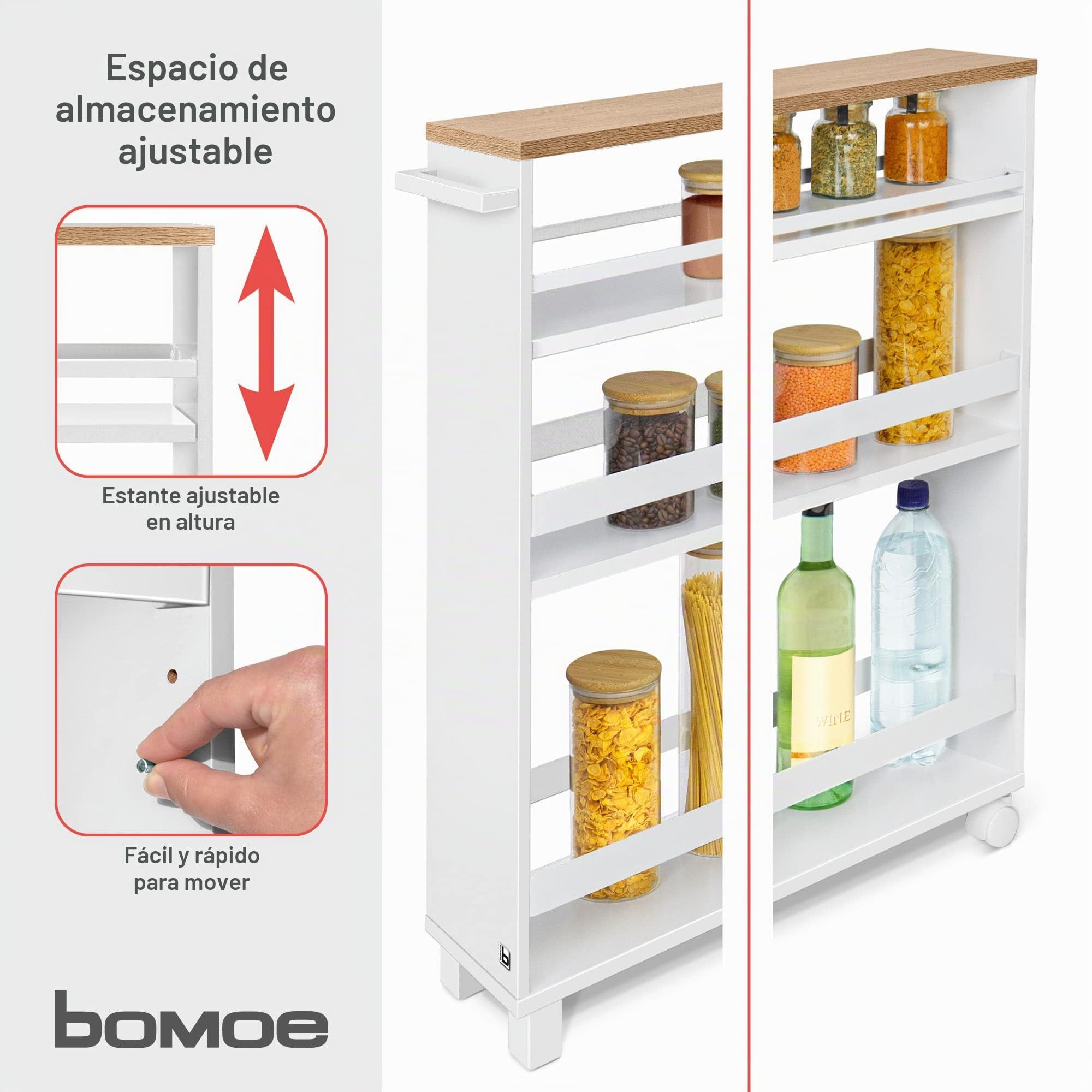 bomoe Carrito Auxiliar con Ruedas Mueble para almacenaje verdulero FSC®