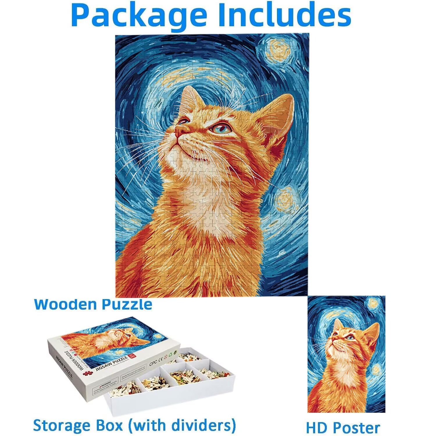 1500 Pezzi di Puzzle, gatto arancione stelle1500 Pezzi di Puzzle per Adulti, Regalo di Anniversario e Natale, Decorazione Della Casa, Prevenzione Della Degenerazione Cerebrale Negli Anziani v-487
