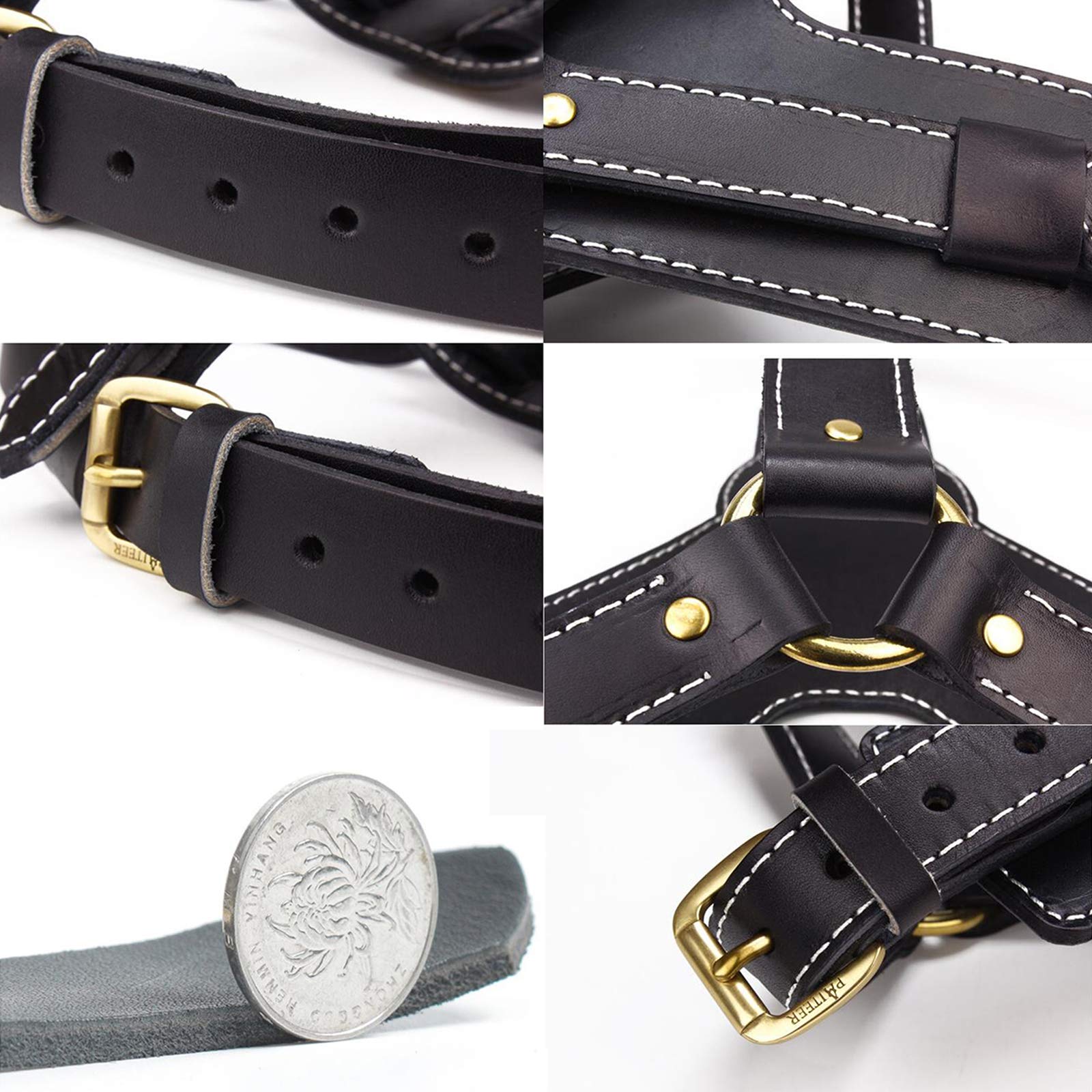 Arnes Perro Negro Cuero Genuino Perro Arnés para Perros Medianos Y Grandes Perro Arnés Arnés De Servicio Pesado Hebilla Pitbull Pastor Alemán Perro Pastor XL 64-86CM Negro