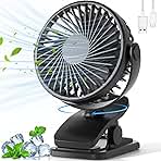 Portable Clip on Fan, 360° Rotate Battery Operated Stroller Fan, 3 Speed Quiet Mini Personal Desk Fan, USB Rechargeable Clooing Fan for Outdoor Camping Golf Cart Stroller Home Office Black