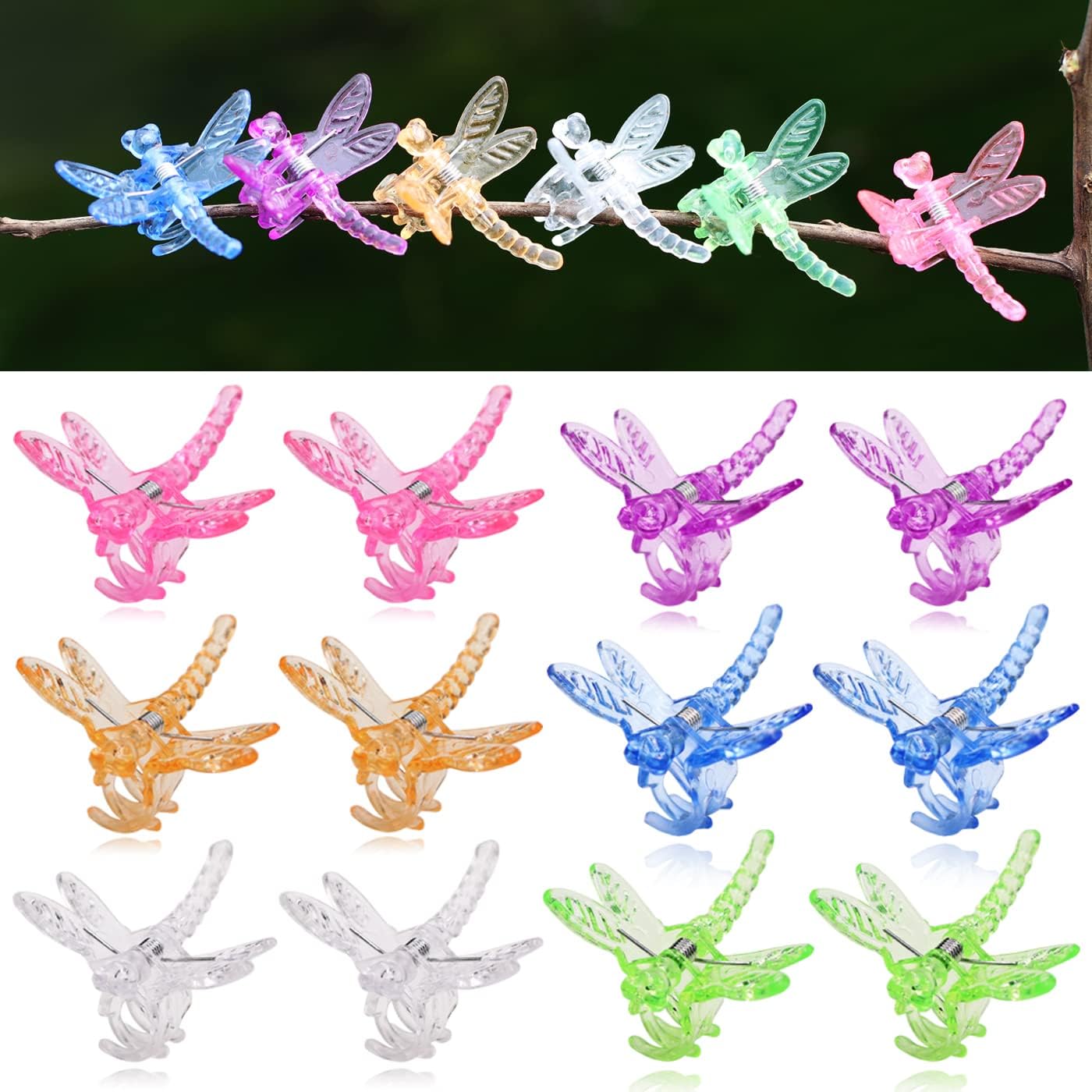 Plant Orchid Clips Plastic Garden Plant Dragonfly Clamps for Support Flower Vine Decoration Ornamental Clips Home Plants Clips 30PCS (Mixed)