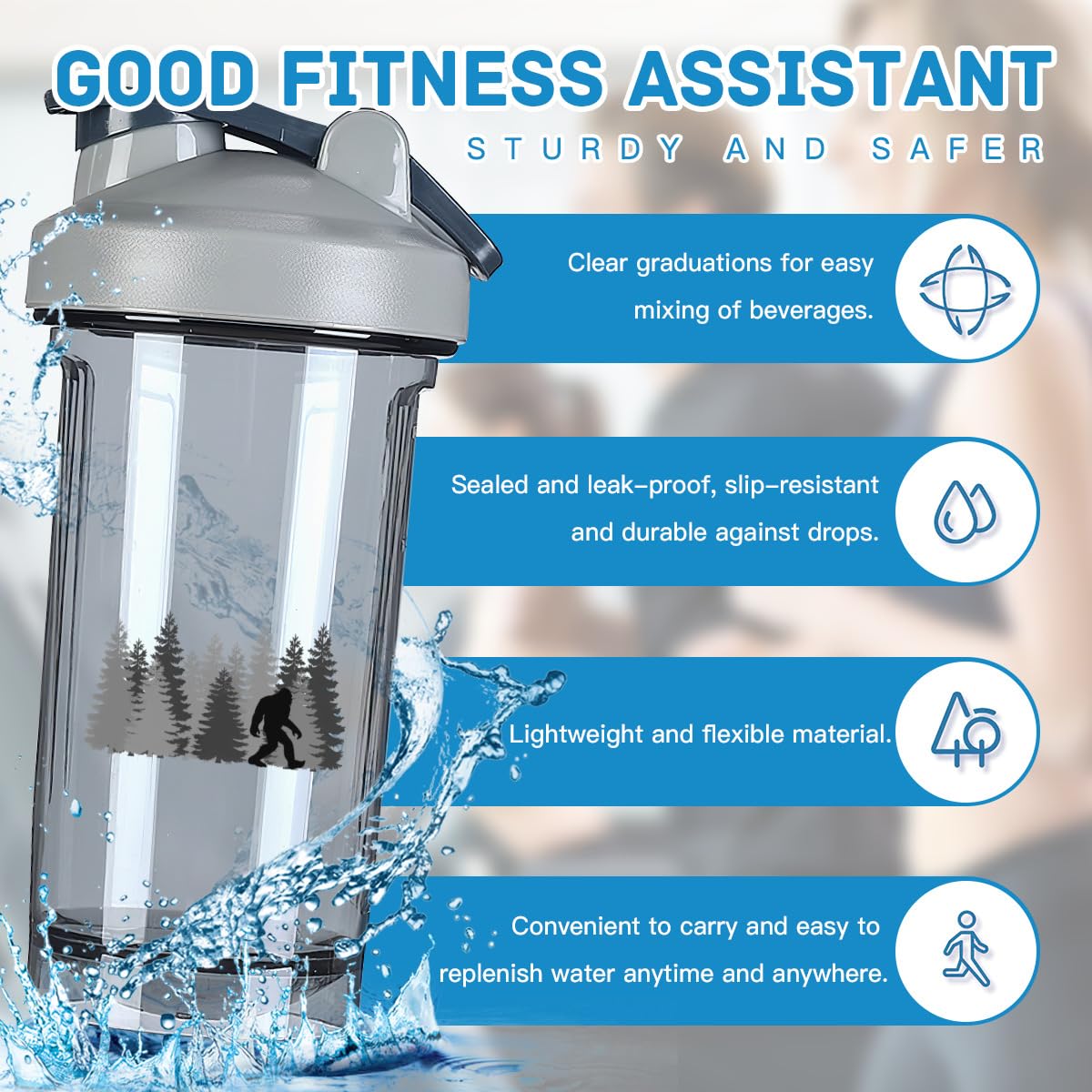 Sasquatch Bigfoot Trees Forest 1 18 Ounce Shaker Bottle Drink Mixer Leak-proof Pre Workout Protein Shakes Meal Replacement Shakes Bottles 500ML/18 Oz Gray