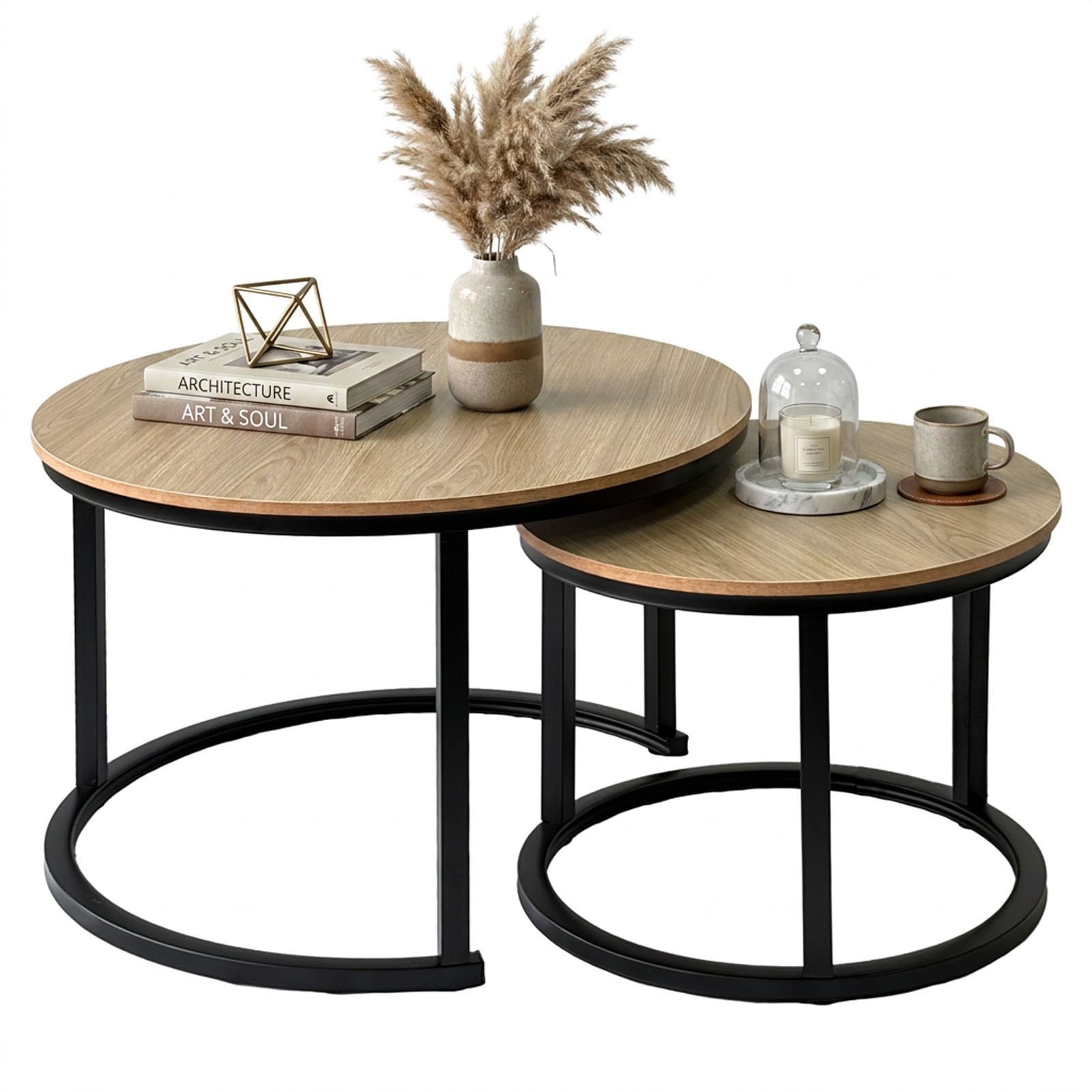 Yududu Round Nesting Coffee Tables Set of 2, Stacking End Side Table