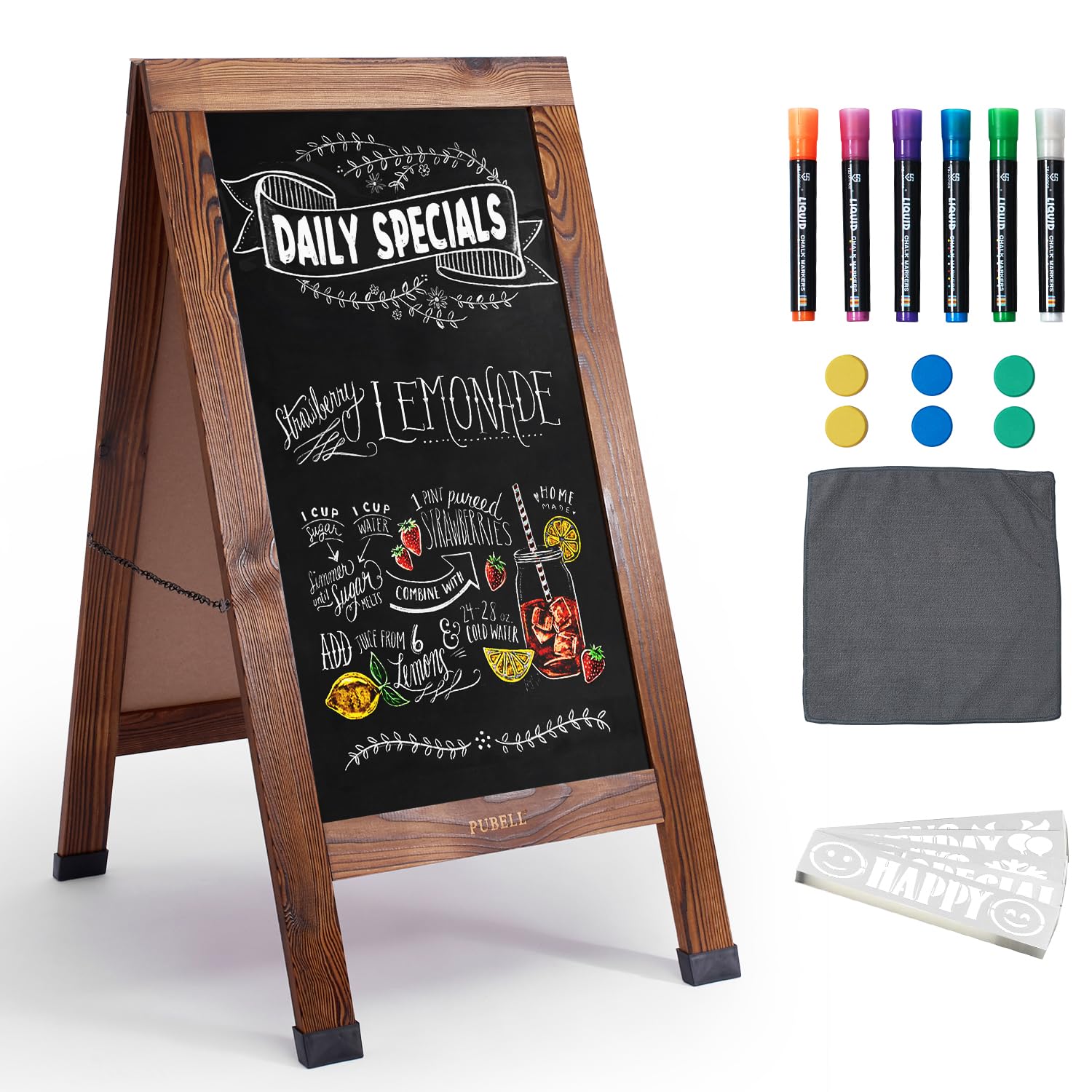 Large Sandwich A-Frame Chalkboard Sign - 40 x 20 Inches Magnetic Wooden Chalk Board for Sidewalk, Stand up Double-Sided Outdoor Easel Display for