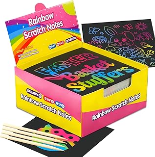 Easter Basket Stuffers for Kids Classroom Teen Girls Rainbow Scratch Paper Easter Basket Essentials Art Crafts Return to School Supplies for Boys 4-12 Year Old Party Favors Toys Games Notes 150