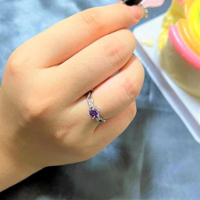 925 Sterling Silver Adjustable Side-Stone Engagement Rings for Her, Gemstone Birthstone Finger Ring with 0.7ct Cubic Zirconia Fine Jewellery Gifts for Women Girls