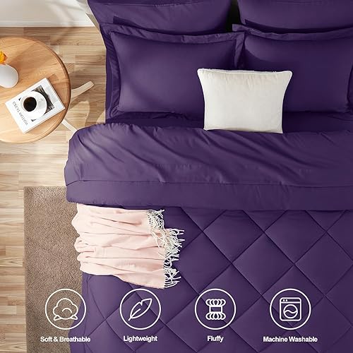 Miniatura 170 de CozyLux Juego de edredón de tamaño Queen, rojo burdeos, toda la ropa de cama en una sola bolsa, 7 piezas: edredón, fundas de almohada y de almohada