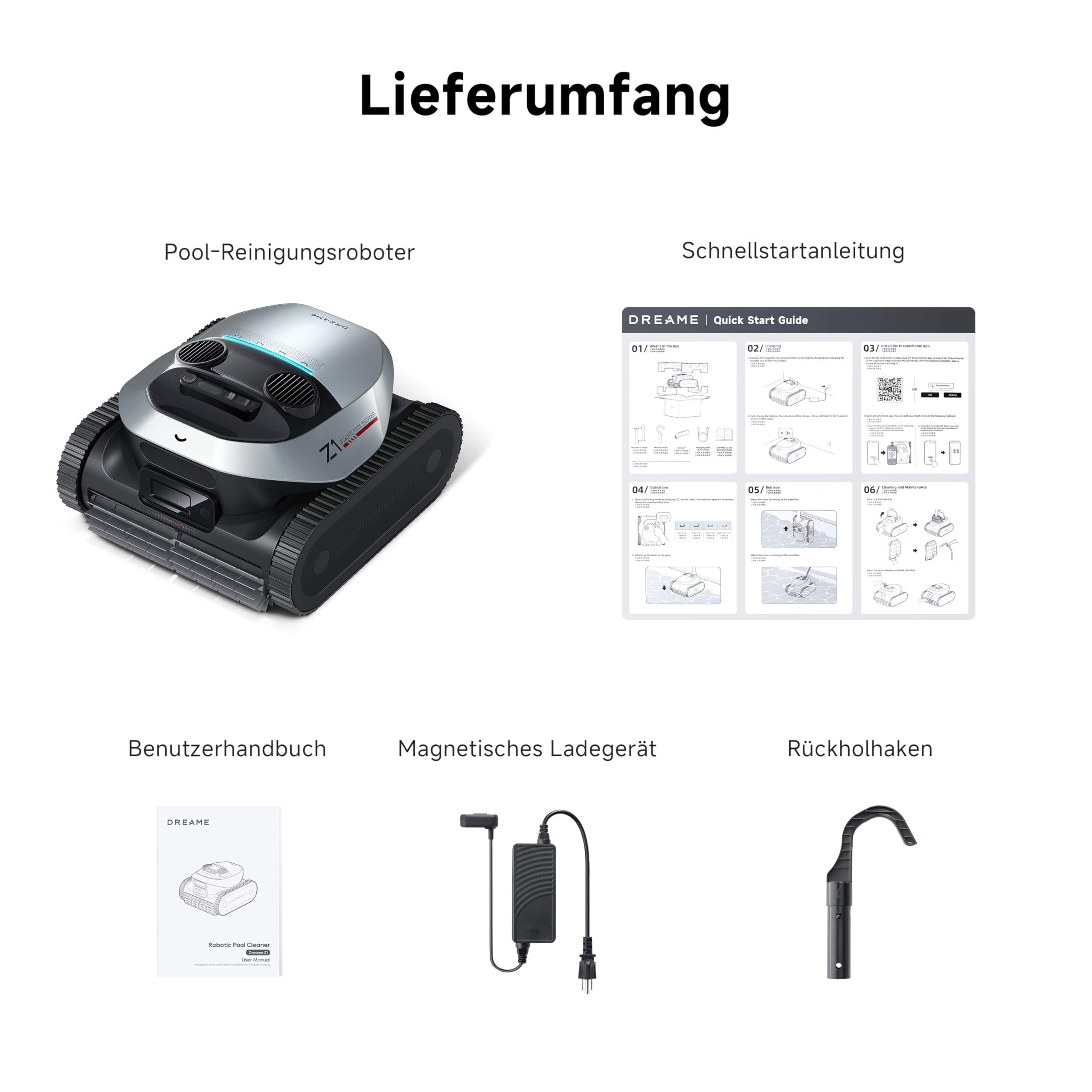 dreame Poolroboter Z1, Poolroboter Boden und Wand, 30,000 LPH, 240 Min. Akkulaufzeit, Hightech-Poolerkennung & Pfadplanung, für Pools bis 180 ㎡