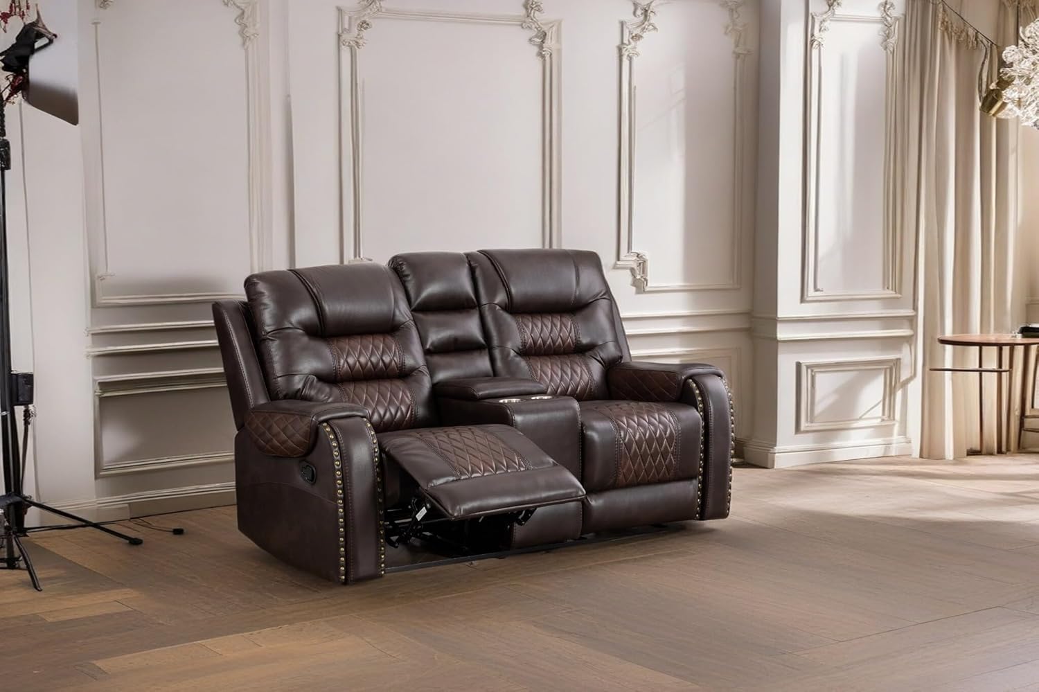 MMTGO Loveseat Manual Leather Recliner Sofa, Includes Two