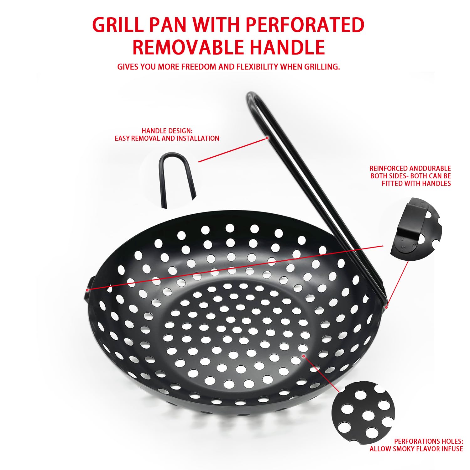 Sartén de acero inoxidable con mango plegable, bandeja con base perforada para asar verduras y carne