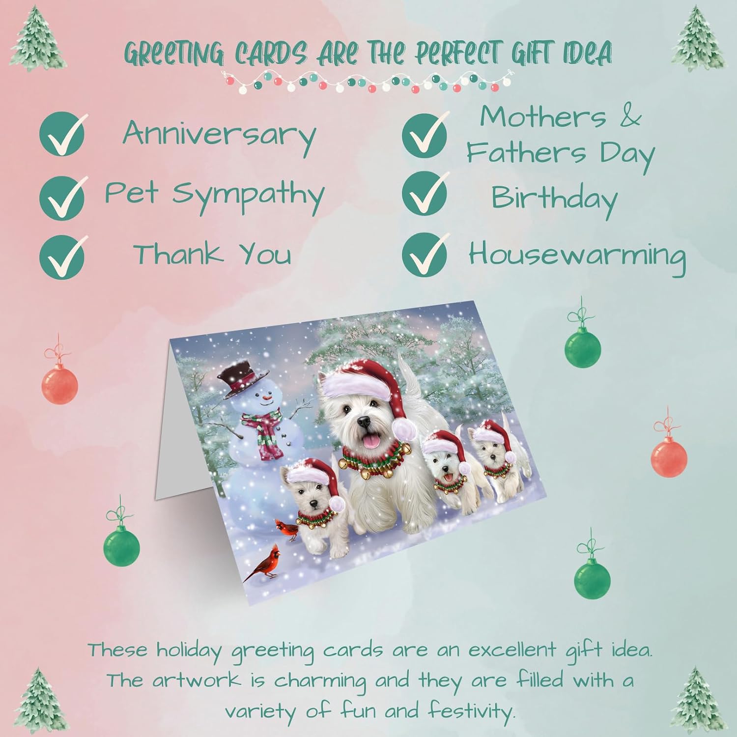 Christmas Running Family West Highland White Terriers Dog Greeting Cards - Adorable Pets Invitation Cards with Envelopes - Pet Artwork Christmas Greeting Cards GCD71468 (10 Greeting Cards)