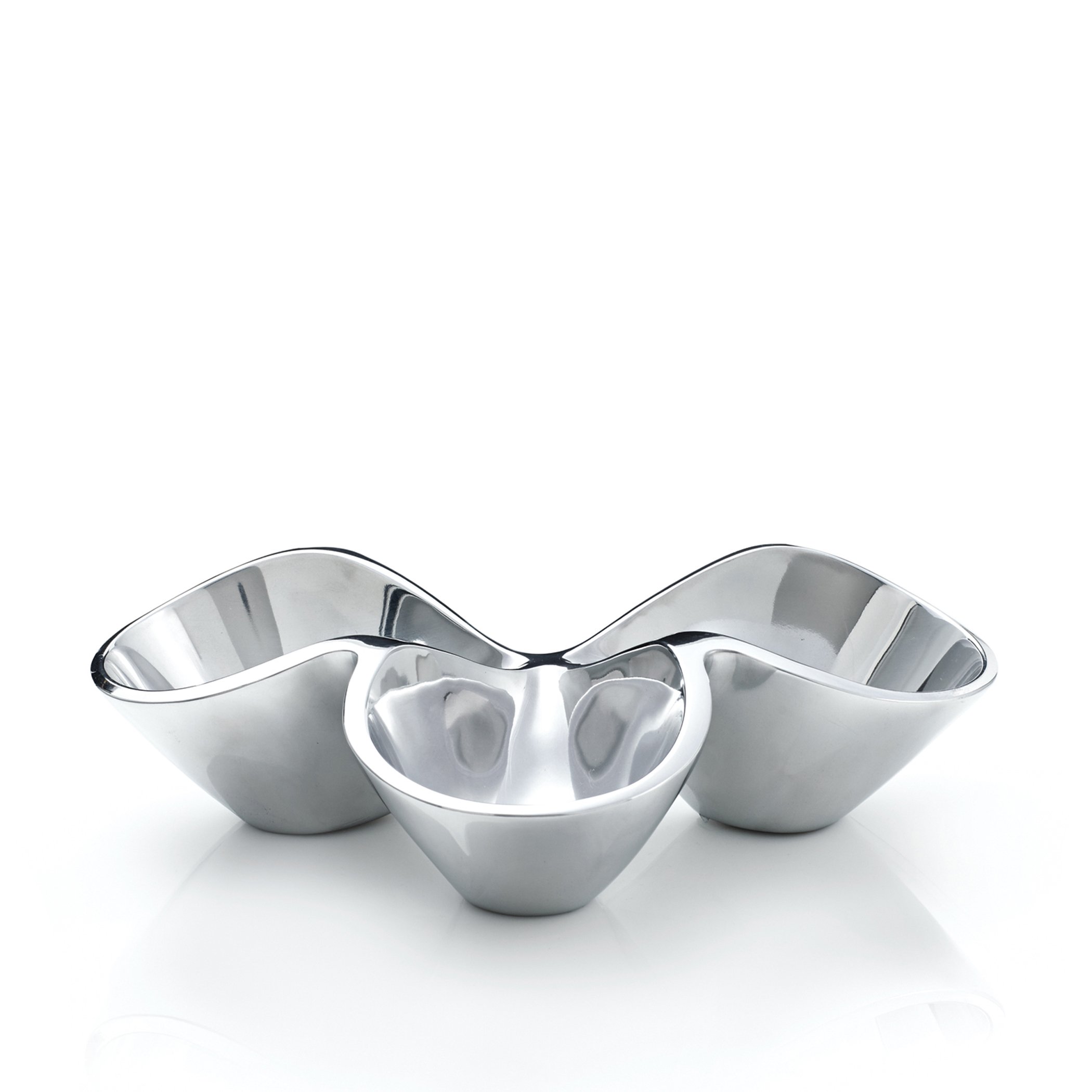 Nambé Bella Triple Condiment Server - Elegant 3-Bowl Metal Serving Set for Sauces, Spices & Garnishes - Heated or Chilled Alloy Tabletop Server for Dining & Entertaining Décor