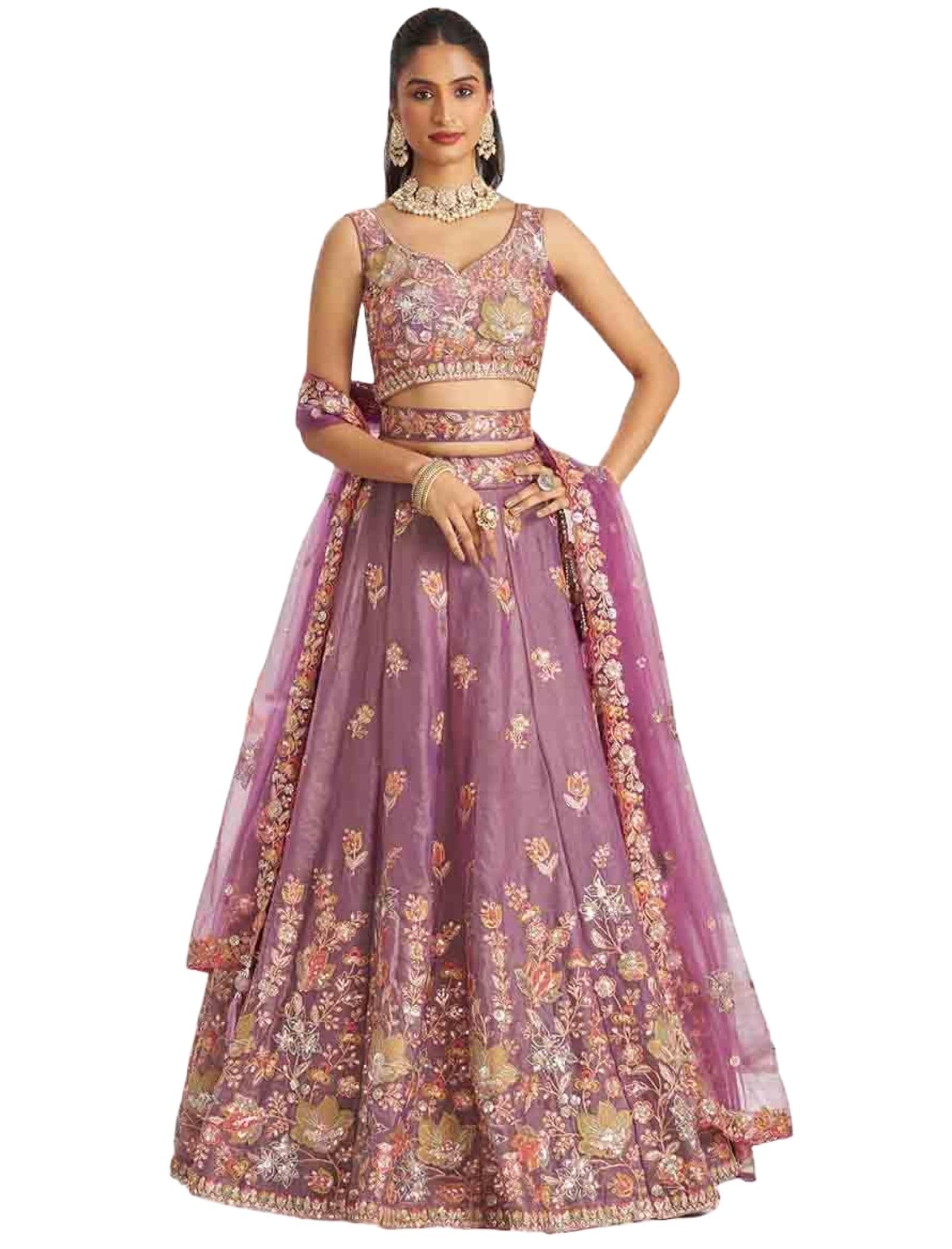Lavender Oragnza Sequence Embroidery Work Womens Semi-Sttiched Lehenga Choli With Dupatta Set-JH251LVD-image-29