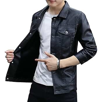 Amazon.com: Men Shirt Style Leather Jacket Male Vintage Faux