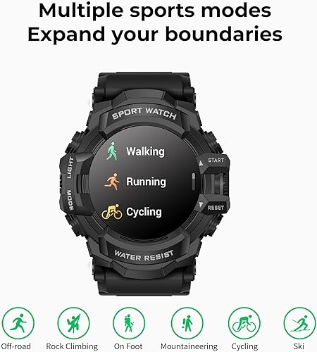 Miniatura 5 de MIDDOW Reloj inteligente militar con linterna (respuestahacer llamada), brújula, podómetrofrecuencia cardíacasueñomás de 100 modos deportivos,