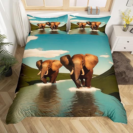 Feelyou Elephant Comforter Cover Queen Size, Boho Exotic