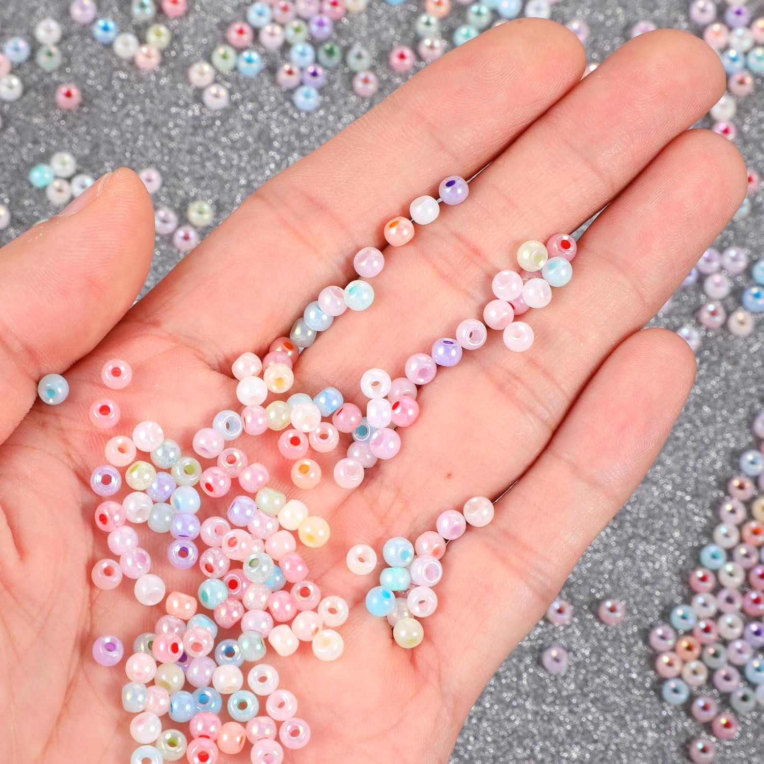 Bremorou 300Pcs Mini Pastel Pony Beads Translucent Plastic Poly Hair Beads with Glitter for DIY Crafts Braids Bracelet Jewelry Making - Image 2