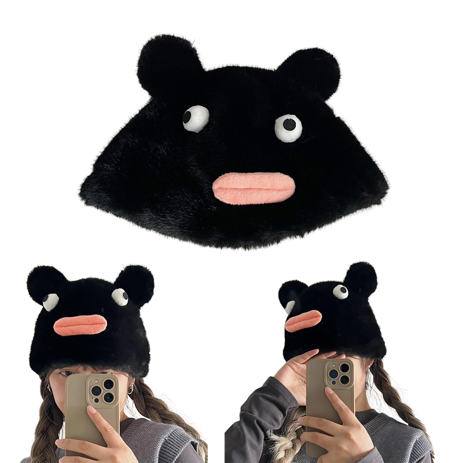 Amazon.co.jp: YIGZYCN 3D口厚手ぬいぐるみクマ耳帽子 スキー